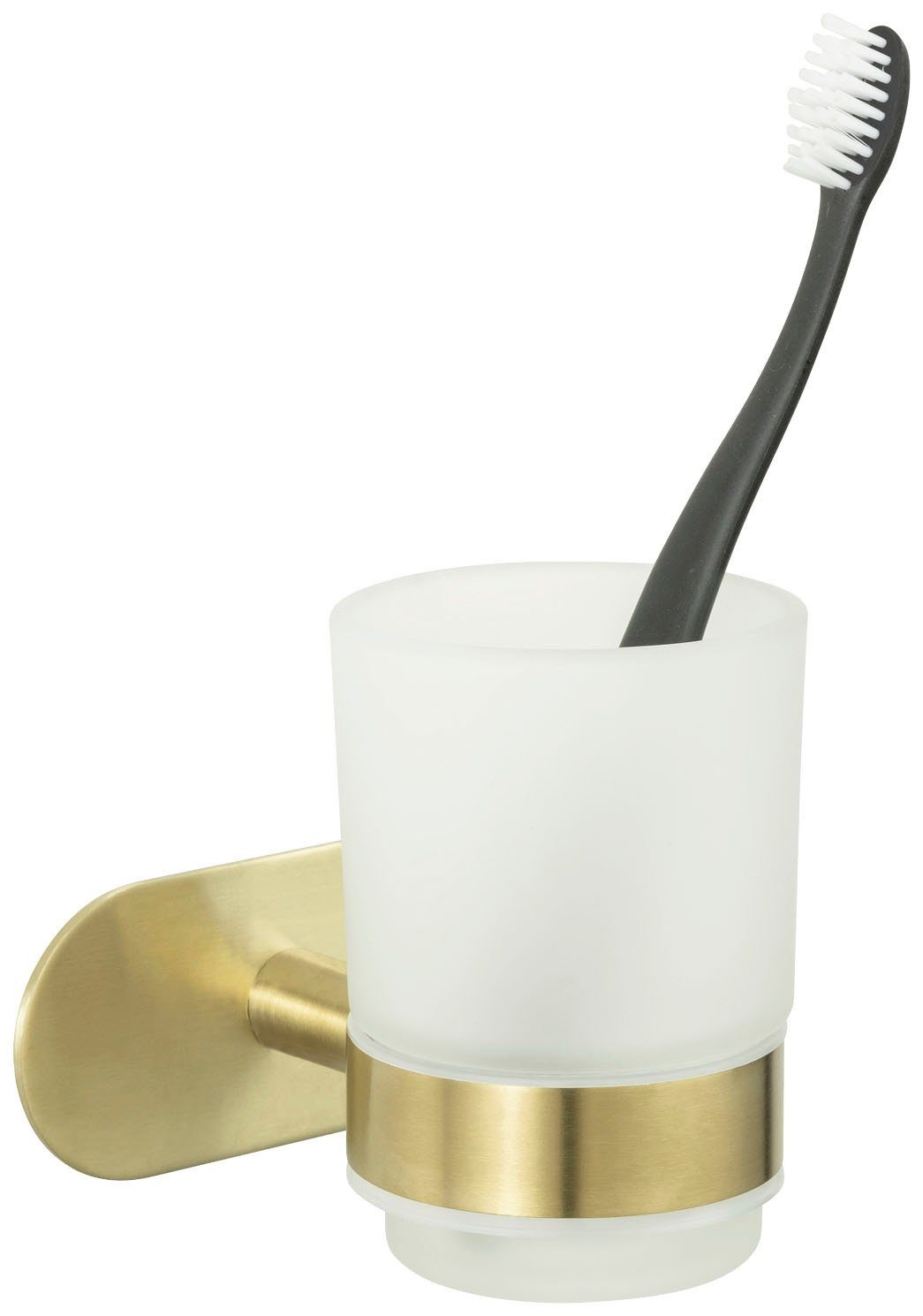 WENKO Zahnputzbecher Turbo-Loc® Uno Orea, mit Wandhalterung ohne Bohren, Edelstahl, satiniertes Glas