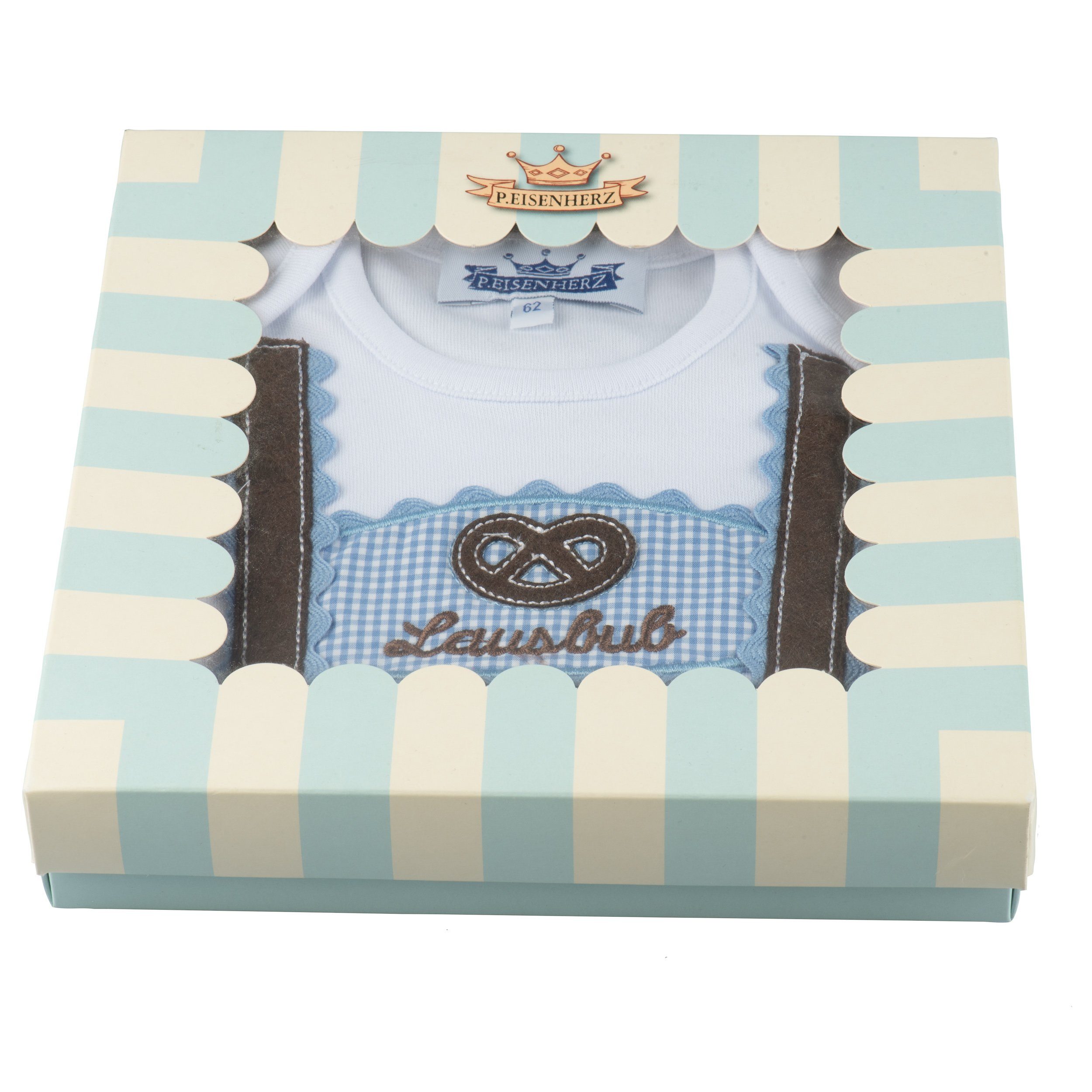 P.Eisenherz Body & Hose Trachten Set für Lausbuben im Geschenkkarton (langarm) (2-tlg) Langarmbody mit Jogginghose im Lederhosen Look