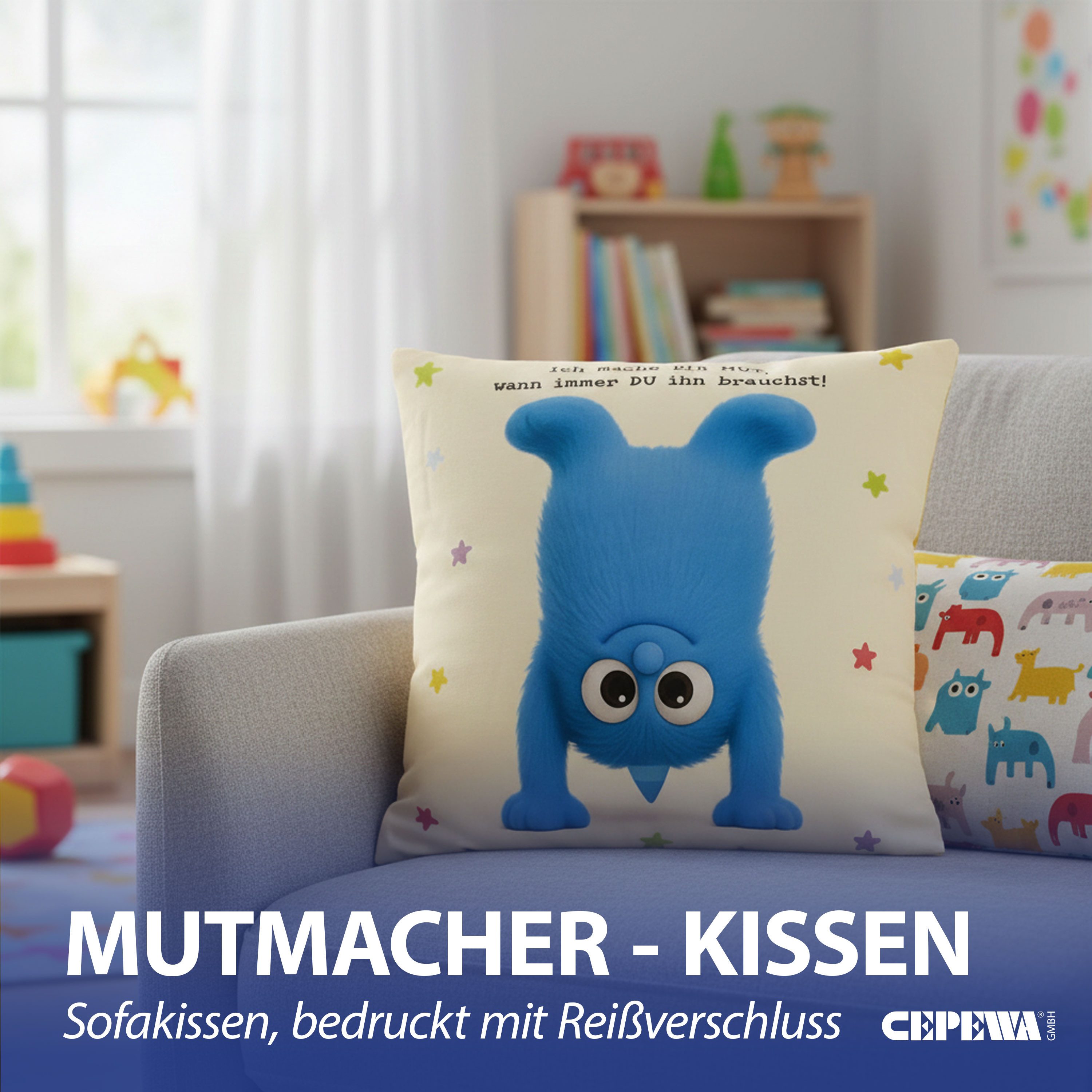CEPEWA Dekokissen Kissen Mutmacher gelb 40x40cm Baumwolle PES-Füllung180g Reißverschluss – Bild 3 von 5