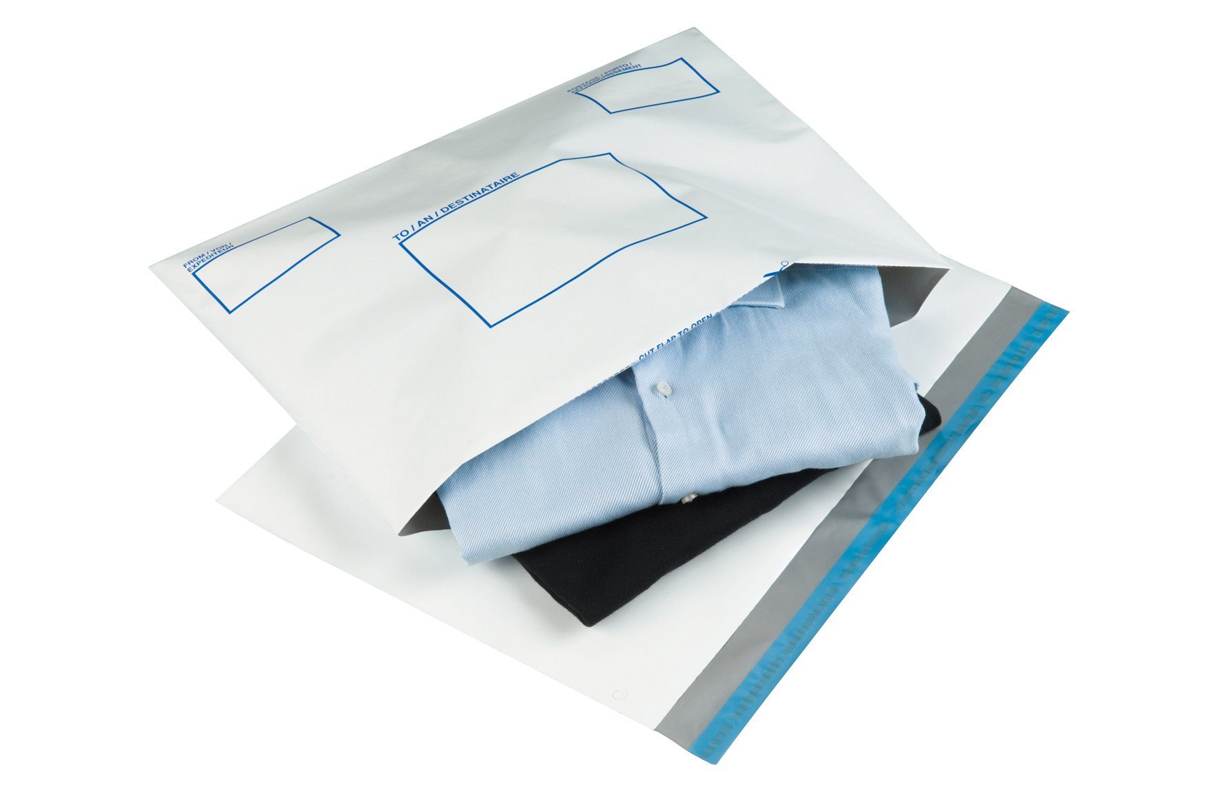 NIPS Versandtasche PostSafe Polyethylen extrastark (5 Stück), weiß, reißfest, mit Selbstklebeverschluss, Plastik Versandbeutel