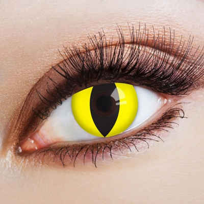 aricona Motivlinsen Farbige Kontaktlinsen Katzenaugen weiche Farblinsen Karneval Halloween gelbe, ohne Stärke, 2 Stück