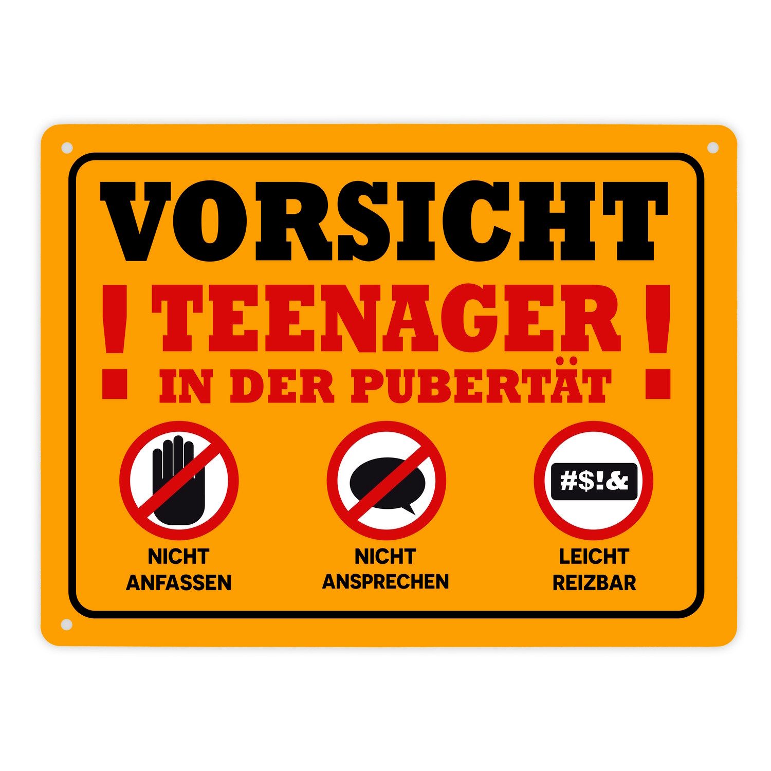 speecheese Metallschild Vorsicht Teenager in der Pubertät Metallschild XL 21x28 cm mit