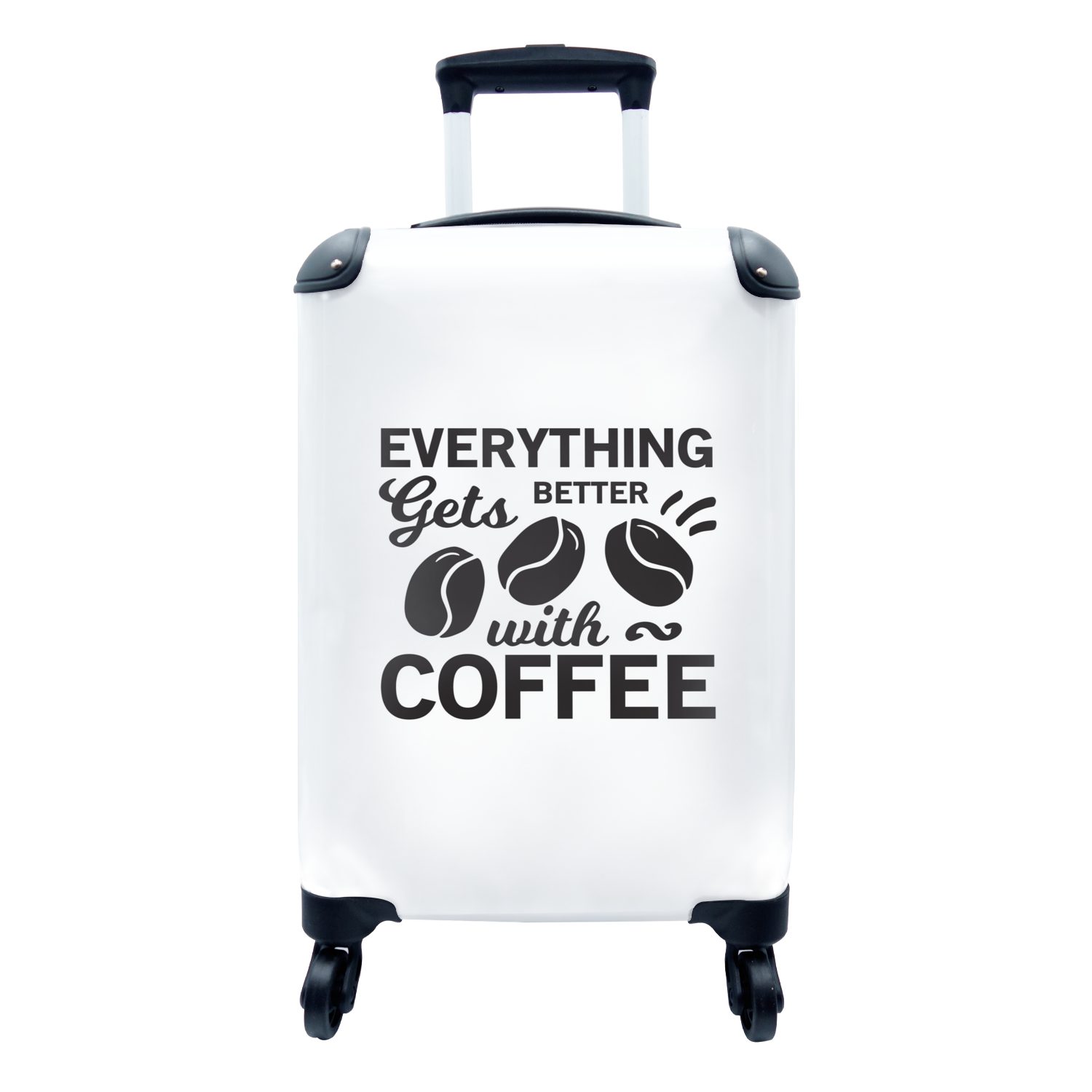 MuchoWow Handgepäckkoffer Mit Kaffee wird alles besser - Zitate - Sprichwörter - Kaffee, 4 Rollen, Reisetasche mit rollen, Handgepäck für Ferien, Trolley, Reisekoffer