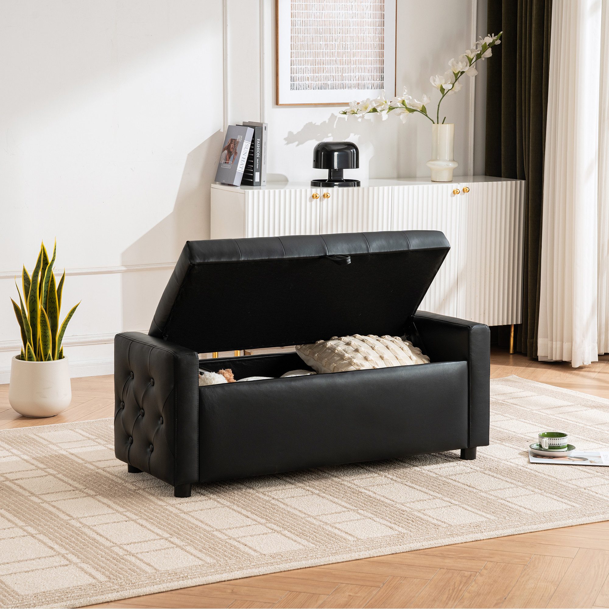 i@home Bettbank Sitzbank mit Stauraum PU-Leder (Hocker mit Stauraum, getuftete Ottomane, 1-St., gepolstert), Betthocker für Schlafzimmer, Wohnzimmer & Flur