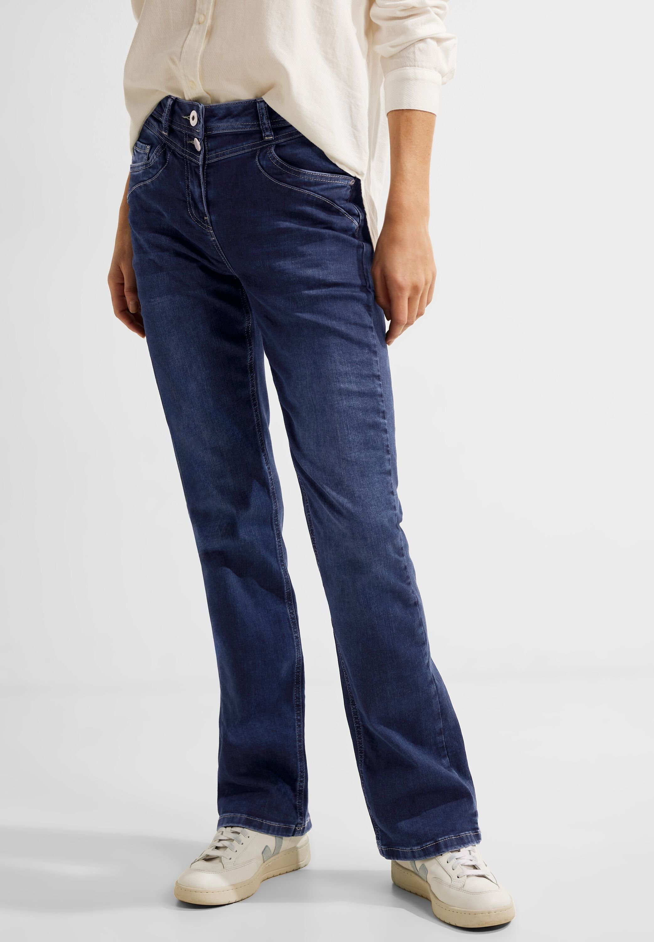 Cecil Slim-fit-Jeans Cecil Slim Fit Jeans mit Bootcut in Authentic Blue (1-tlg) Five Pockets