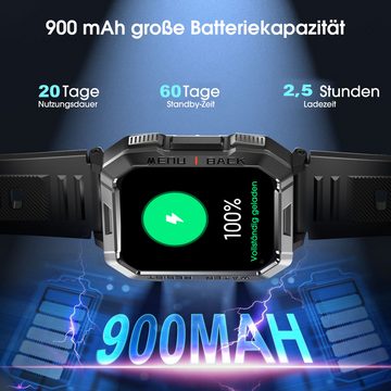 blackview W60 Fitness-Uhr Militärstil mit Telefonfunktion LED Taschenlampe Smartwatch (5.1 cm/2.01 Zoll), 1-tlg., Pulsuhr, Schrittzähler,Gesundheitsüberwachung, 100+ Sportmodi