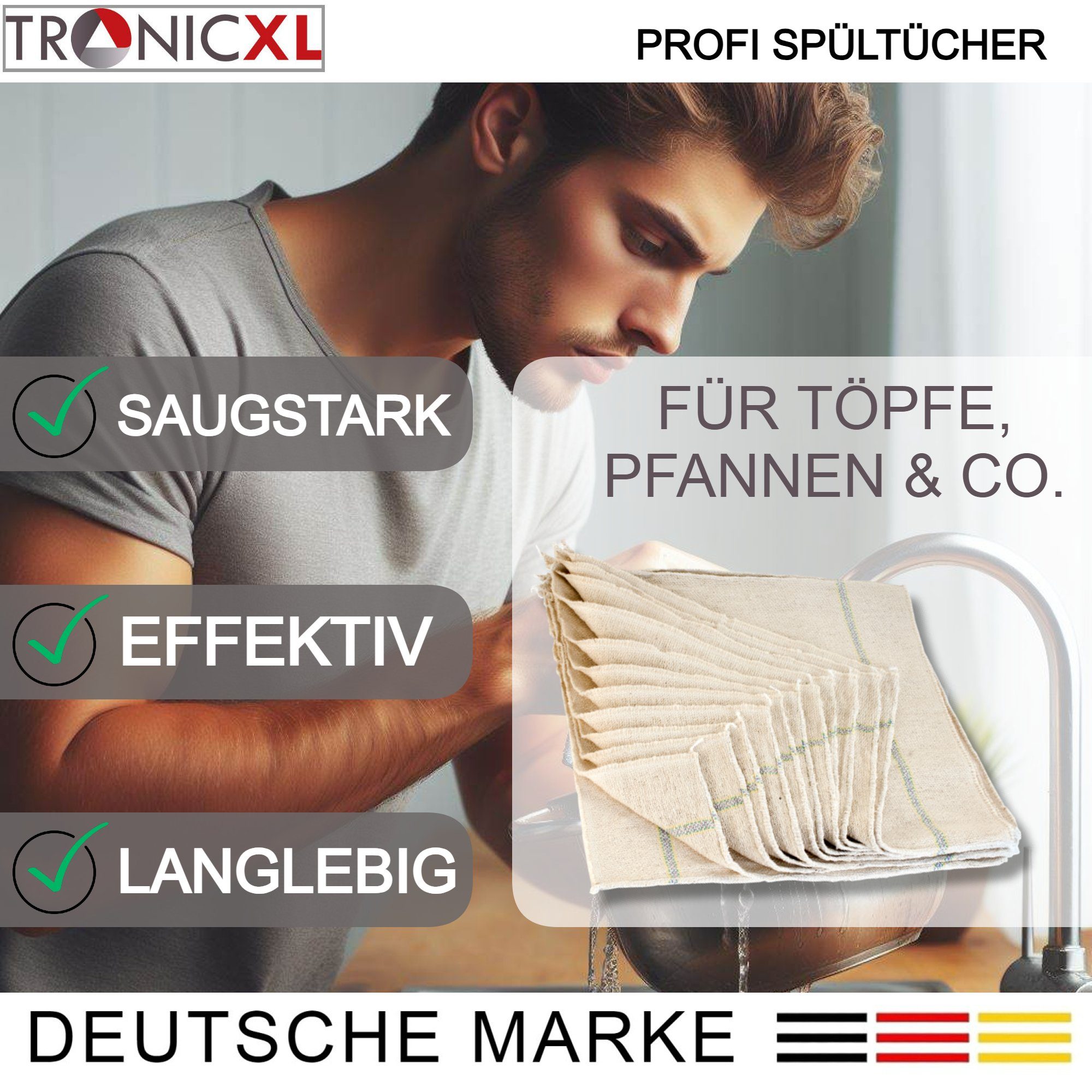 TronicXL Spültuch 12 Stück Gastro Profi Spültücher 40 x 40 Tuch Tücher Spülen Putzen, (12-tlg)