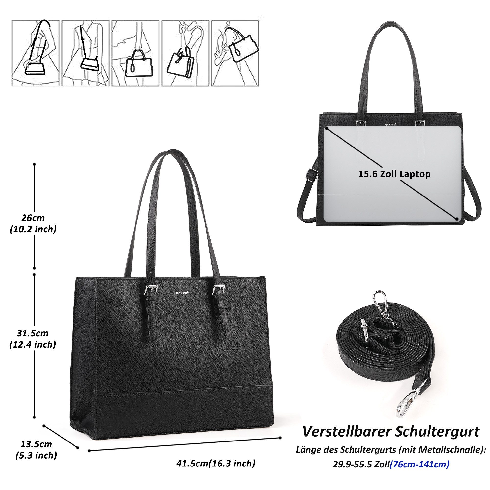 TAN.TOMI Aktentasche Business Handtasche Laptoptasche 15,6 Zoll Schultertaschen, Mit 4 Fächern für Arbeit Schule Arbeitstasche Notebooktasche