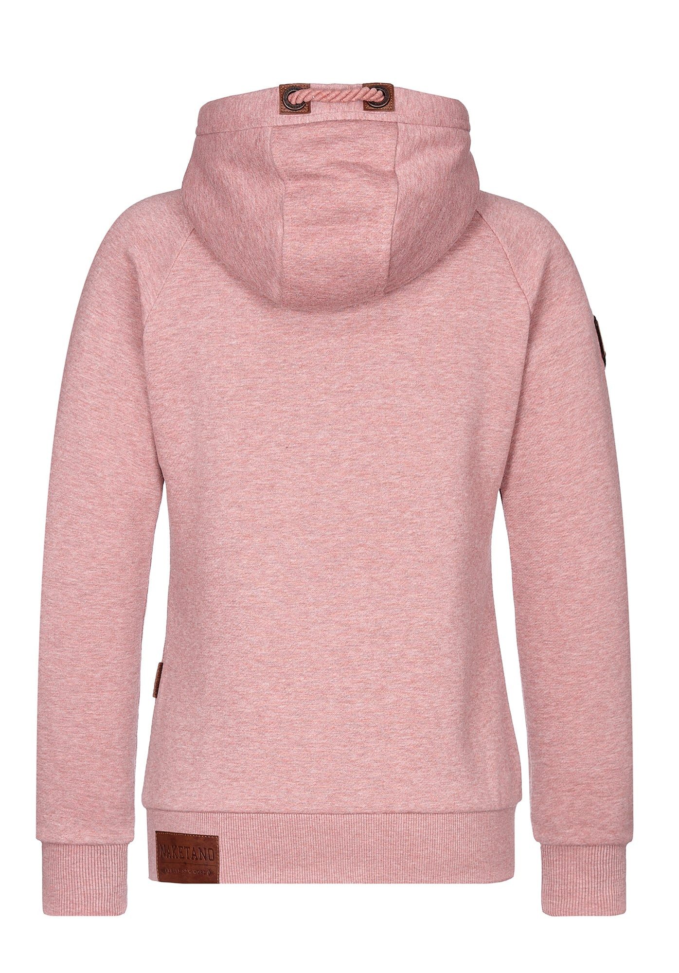 naketano Sweatjacke Damen mit Kapuze, Kängurutasche, tailliert, melierte Sweatware, Raglan Kordelzug, Rippbündchen, Kunstleder-Logo, casual, Streetwear, Langarm – Bild 3 von 5
