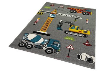 Kinderteppich Kinderteppich Spielteppich Baustelle Teppich mit Bagger in grau, Teppich-Traum, rechteckig, Höhe: 13 mm