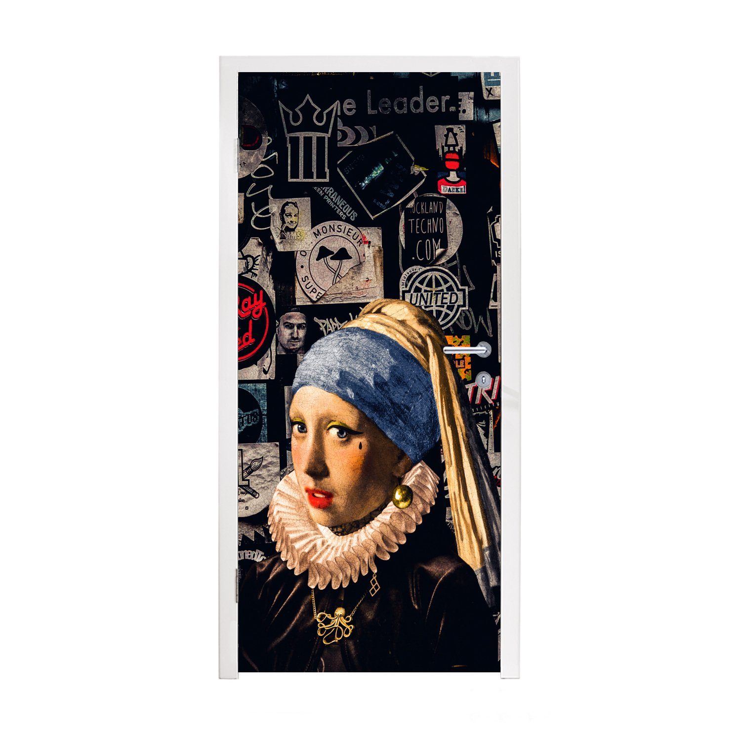 MuchoWow Türtapete Das Mädchen mit dem Perlenohrring - Tätowierung - Vermeer, Matt, bedruckt, (1 St), Fototapete für Tür, Türaufkleber, 75x205 cm