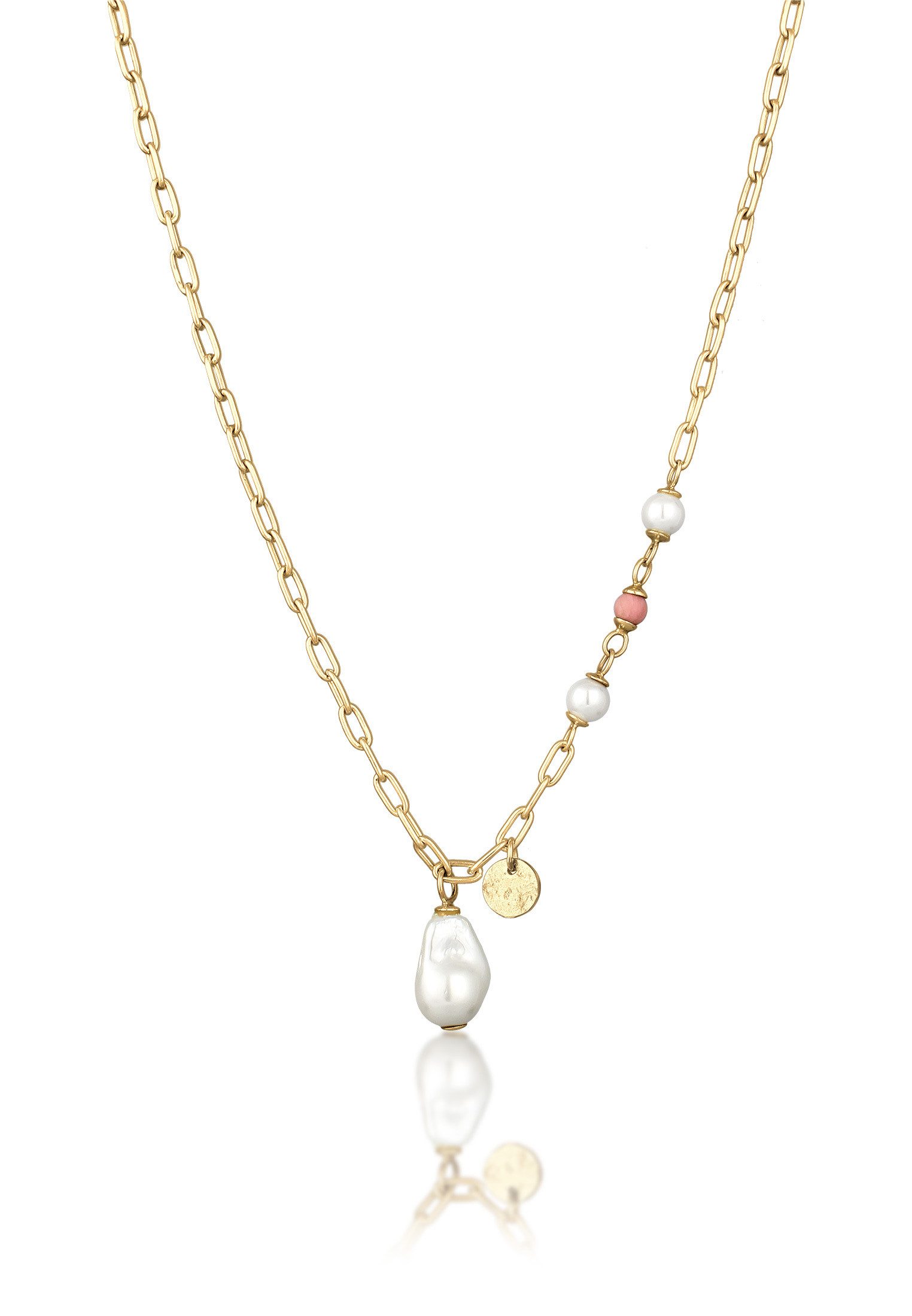 Perlenkette Muscherlkernperle Rhodonit Rosa 925 Sterling Silber vergoldet