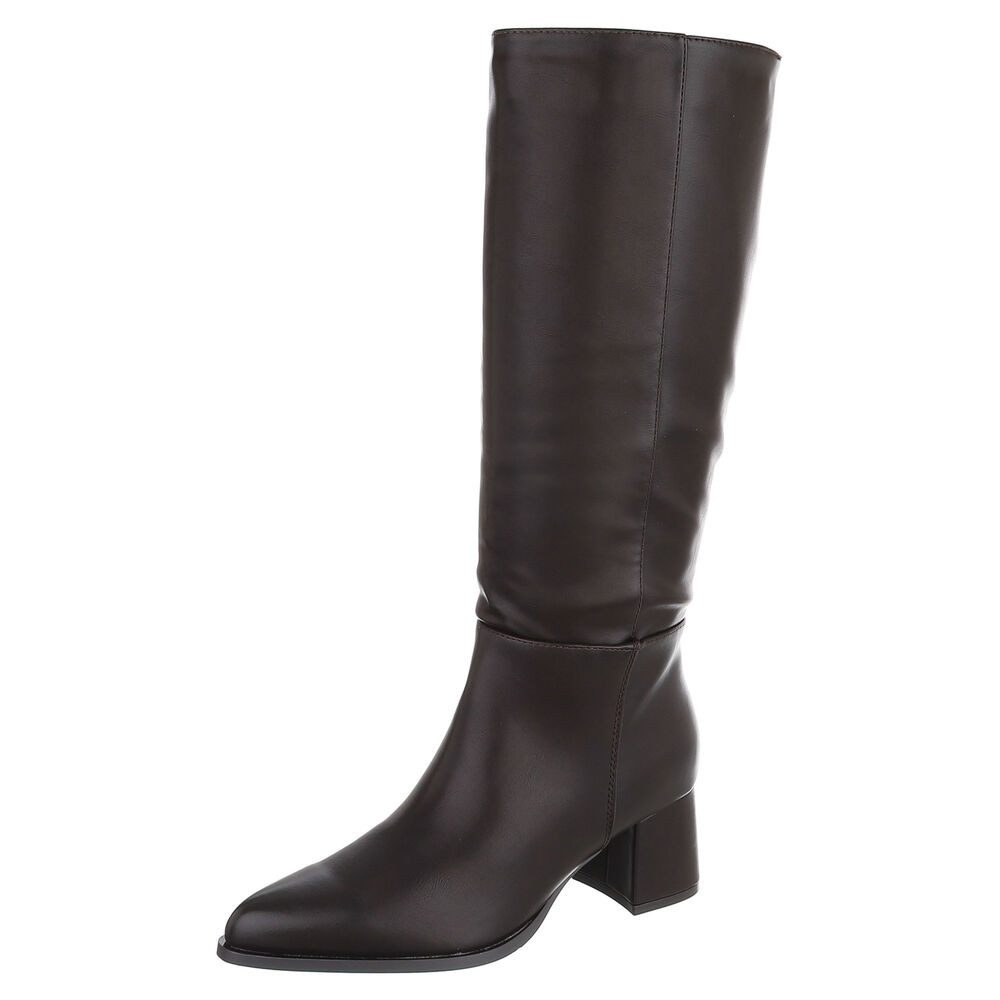 Ital-Design Damen Kniehohe Stiefel mit Blockabsatz und Reißverschluss Stiefel (92125593) Blockabsatz Stiefel in Braun