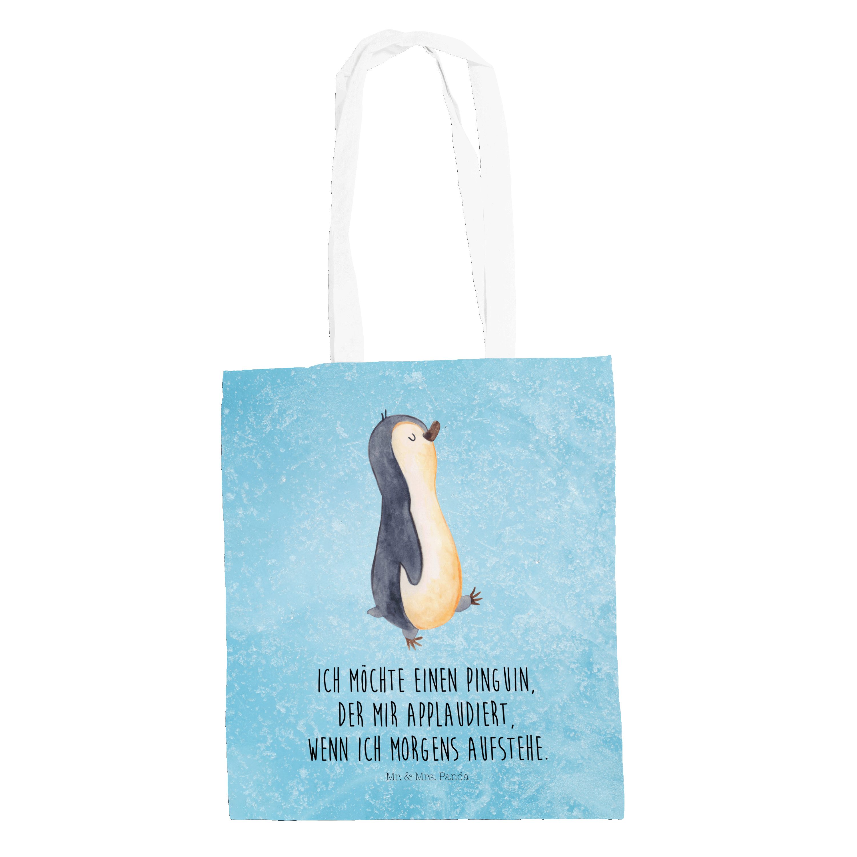 Mr. & Mrs. Panda Tragetasche Pinguin marschierend - Eisblau - Geschenk, Einkaufstasche, Beutel, Be (1-tlg)