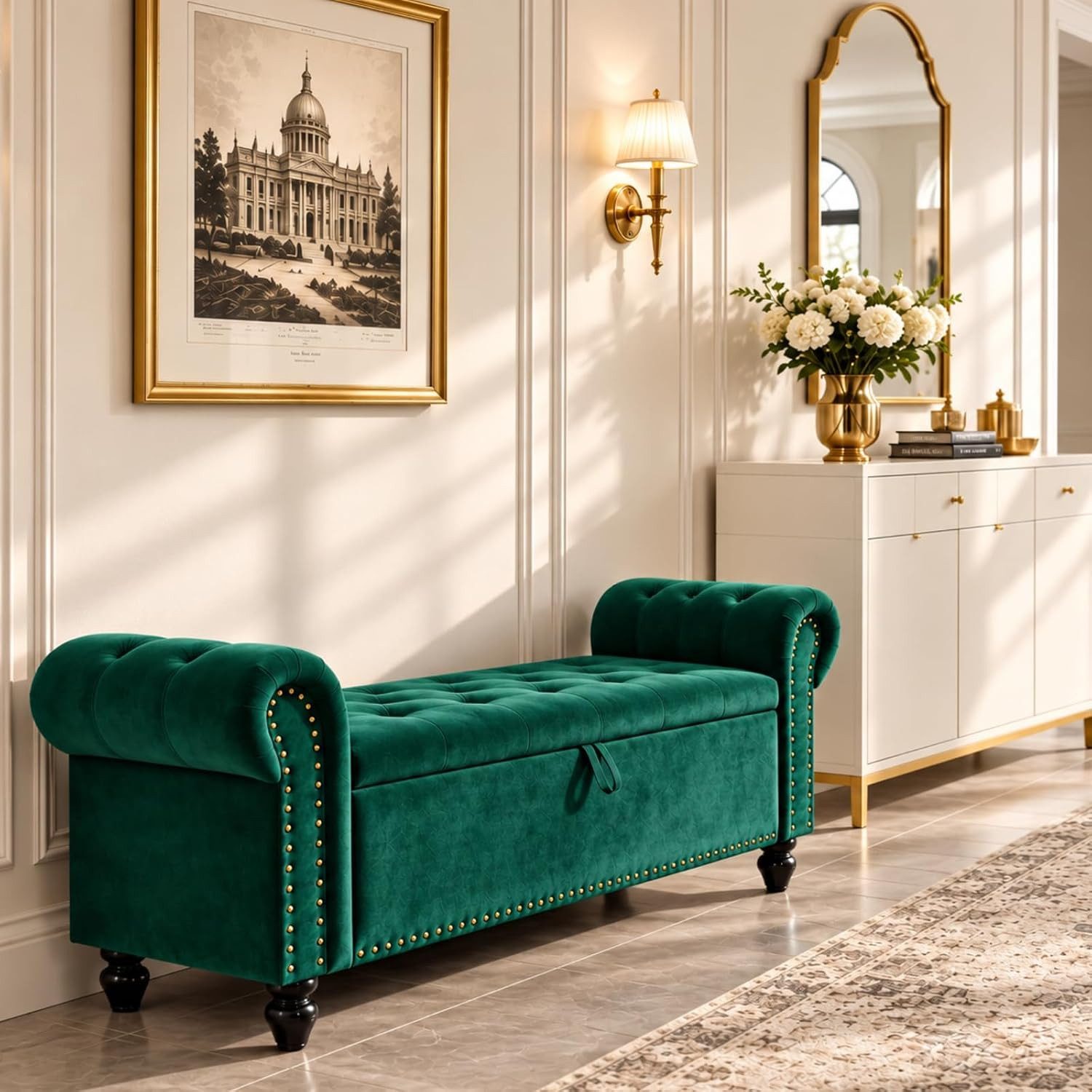 TLGREEN Bettbank Doppelter Hocker mit Stauraum, (Samt,Eleganz und Komfort mit Stauraum), Multifunktionsbank für Wohnzimmer,Schlafzimmer – Bild 3 von 5