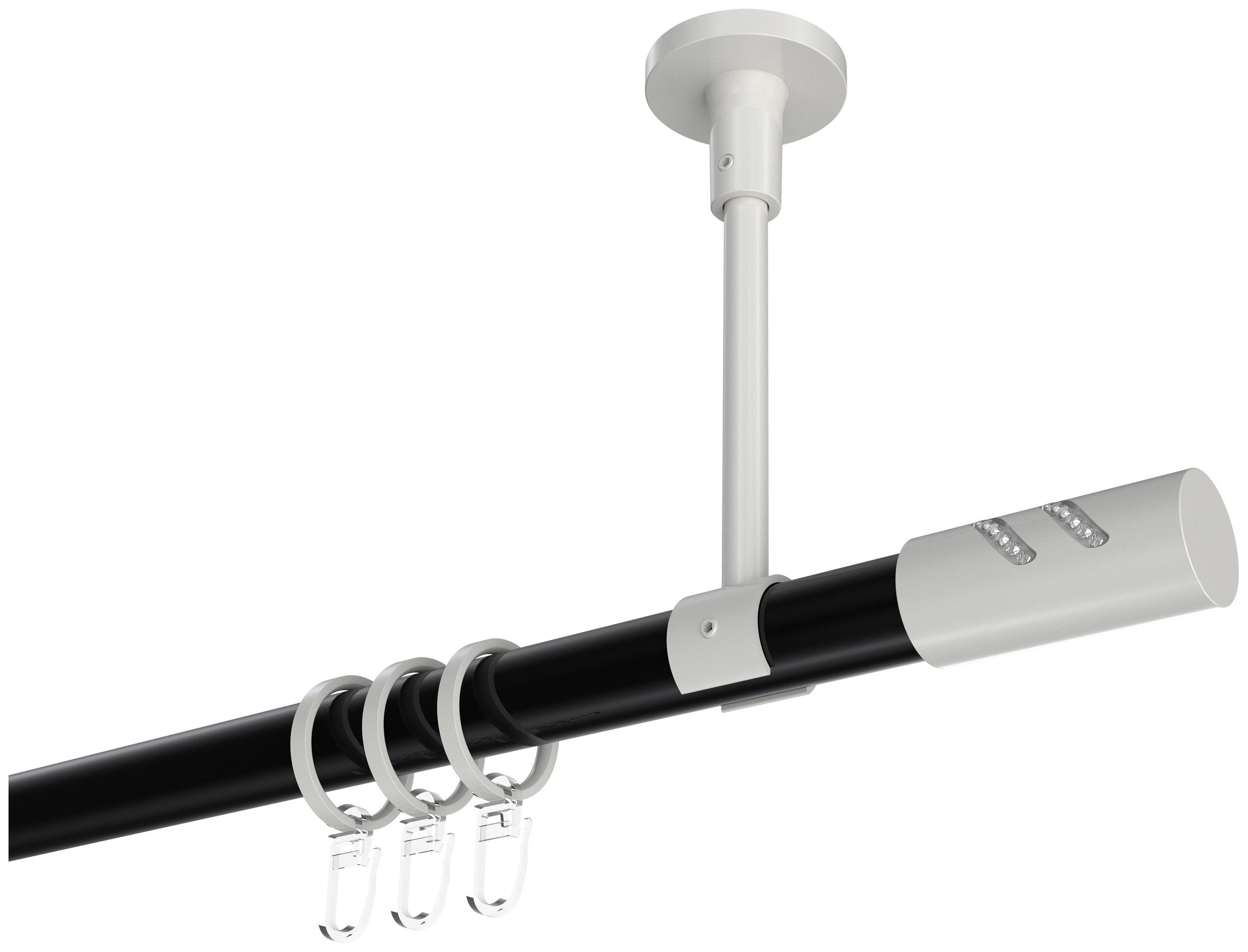 INTERDECO Gardinenstange Sonette Zoena, Ø 20 mm, 1-läufig, Fixmaß, kürzbar, Deckenmontage, Metall, Schwarz / Weiß / Bicolor