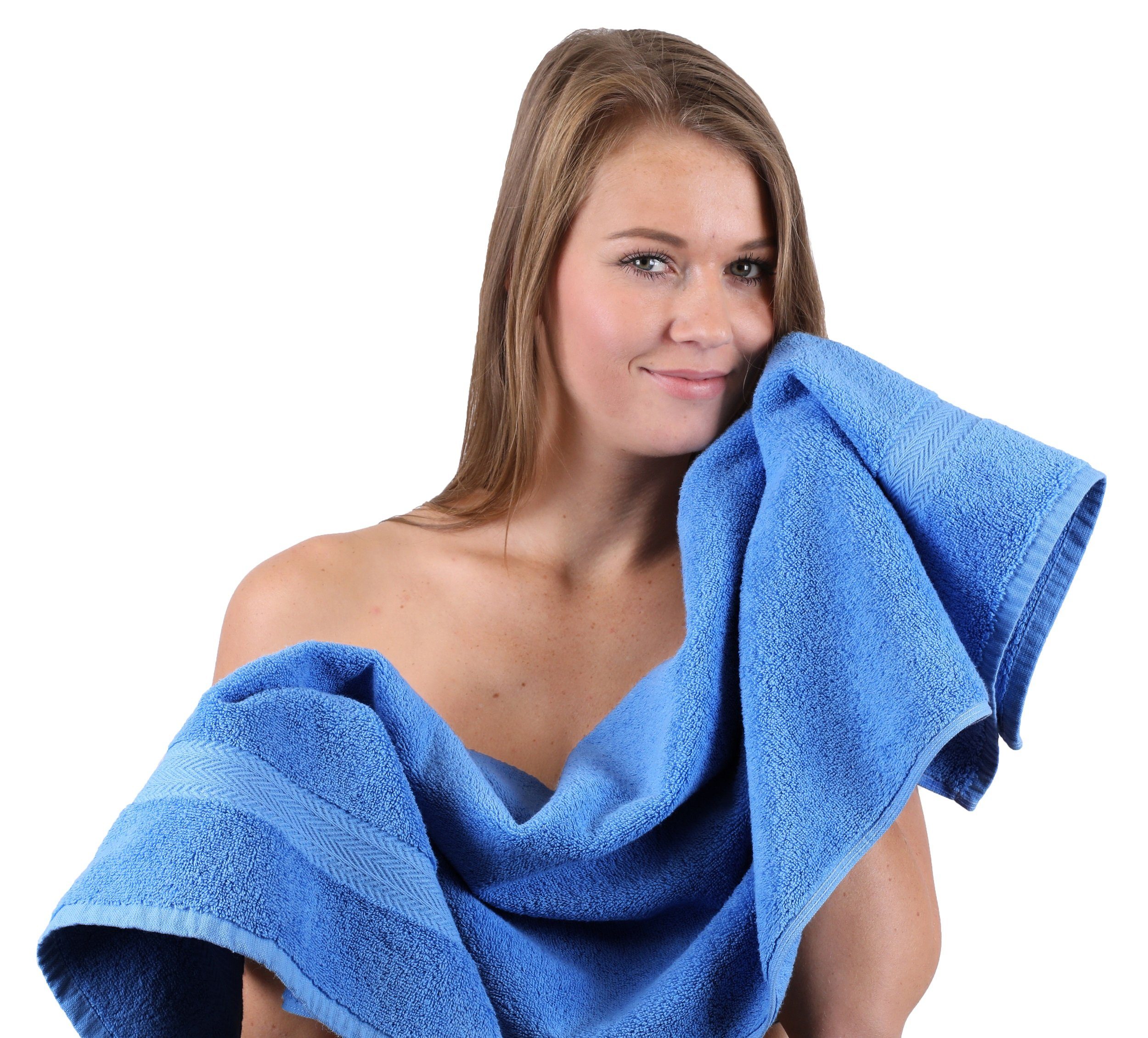 dunkelblau/hellblau, Farbe 100 100% Handtücher Betz Größe 100% (6-St) Stück 50 Handtücher cm Baumwolle Baumwolle x Set 6 Premium Handtuch