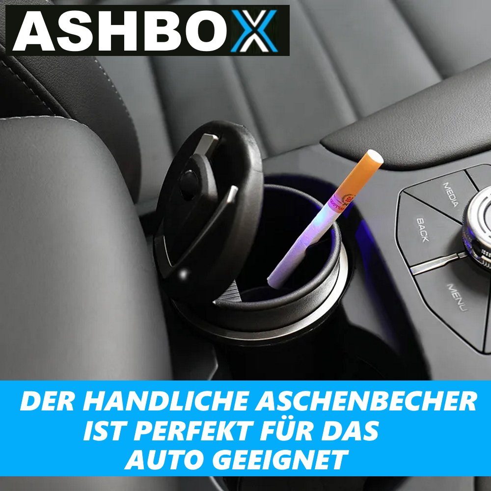 MAVURA Aschenbecher ASHBOX Sturmaschenbecher Universal LED-Licht Set] Auto Deckel mit LED Aschenbecher für Selbstlöschend Windaschenbecher Getränkehalter, [2er