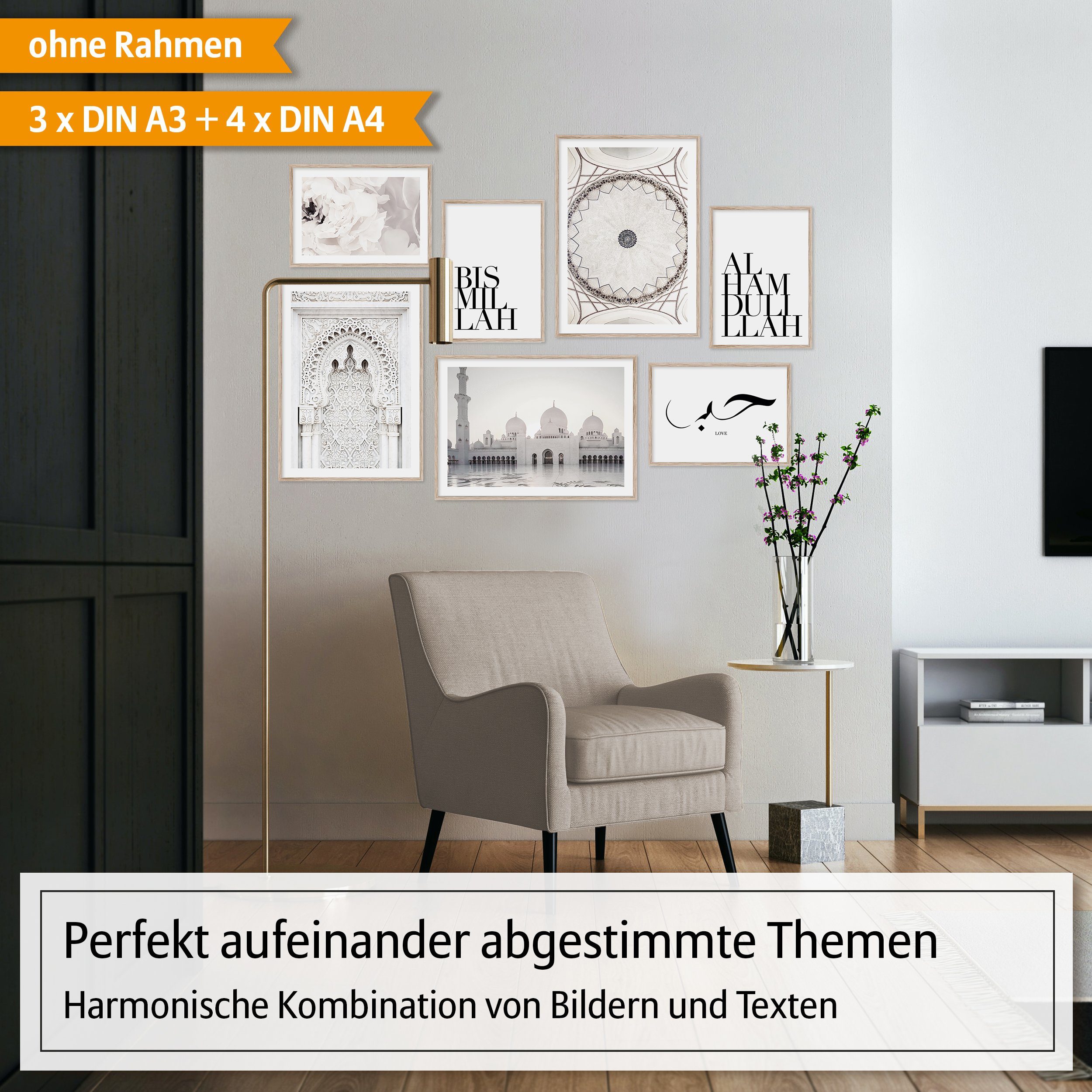 Hyggelig Home Poster Moschee, Premium Poster Set OHNE & MIT Rahmen - 7 Wand günstig online kaufen