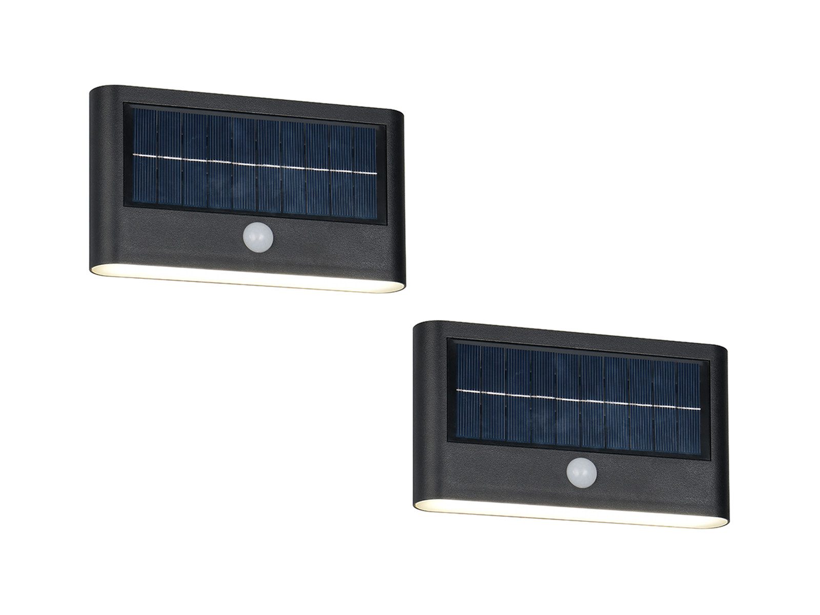 Reality Leuchten LED Solarleuchte, Bewegungsmelder, LED fest integriert, Neutralweiß, 2er SET Wand Außen-Leuchten mit Solar, Akku auch per USB aufladbar