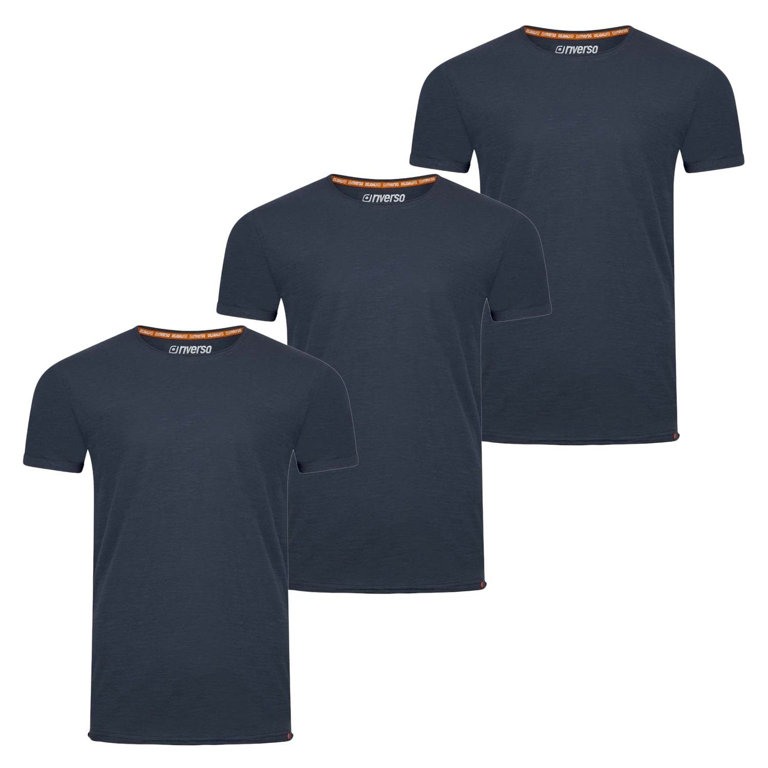 Fit Regular 100% RIVLenny Kurzarm Basic T-Shirt Rundhalsausschnitt Shirt riverso Tee aus Baumwolle Navy mit Shirt Herren (3-tlg)
