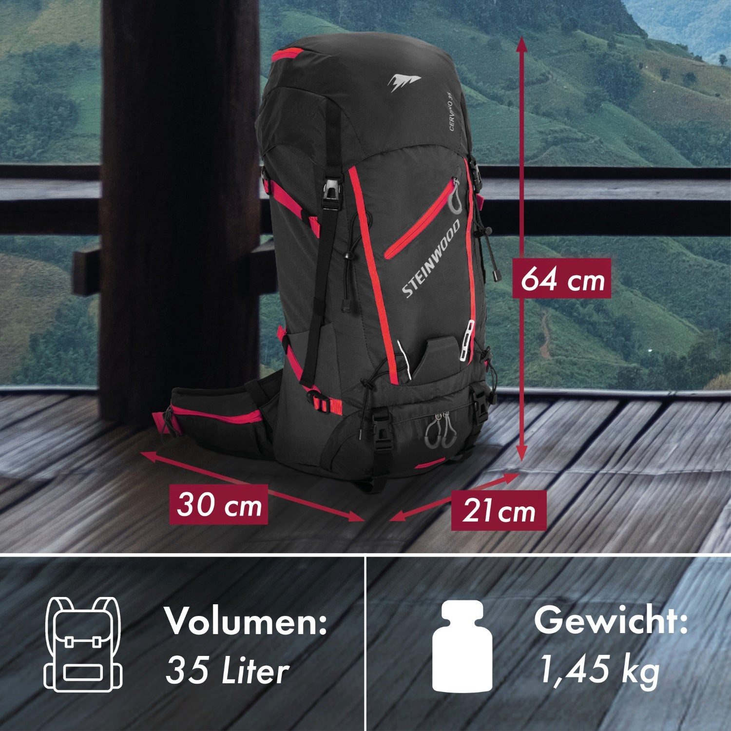 Steinwood Wanderrucksack Herren & Damen 35L - Outdoor-Rucksack, Reiserucksack, Tagesrucksack w…
