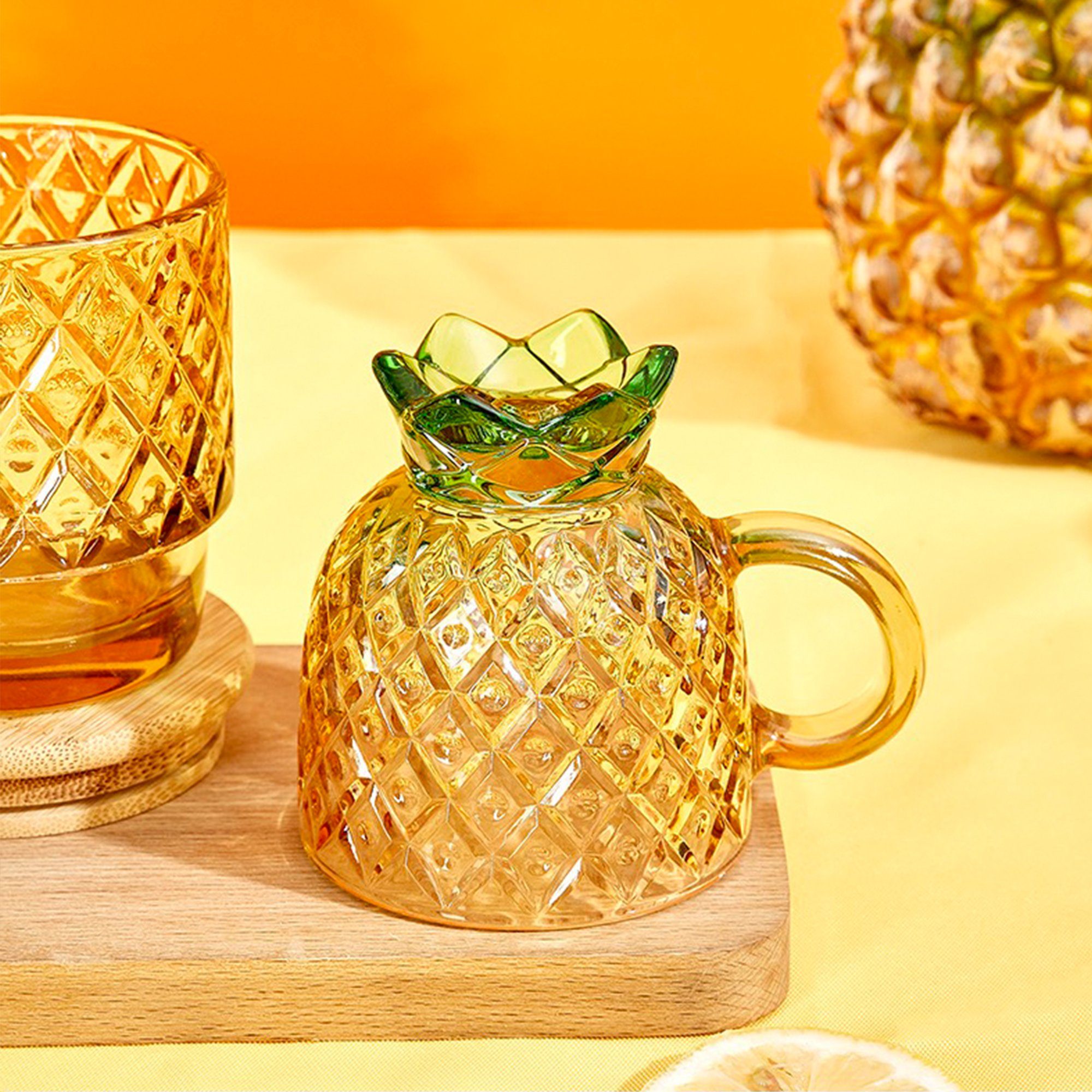 HomeGuru Glas Glas-Set, stapelbar, Wasserglas, Ananasform,kreativ,Geschenk Saftglas