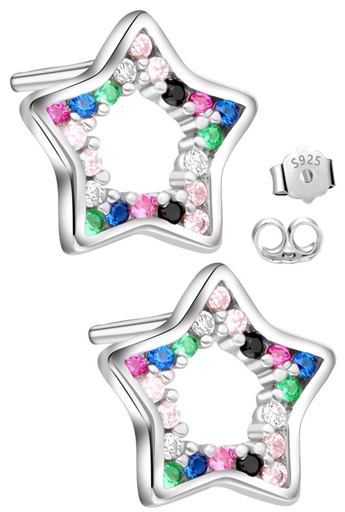 Limana Paar Ohrstecker 925 Sterling Silber bunte Sterne Ohrringe für Kinder Mädchen Damen (Schmuck inkl. Schmuckbox Weihnachtsgeschenk Frauen), Geschenk Nikolaus Ostern Weihnachten Geburtstag Einschulung