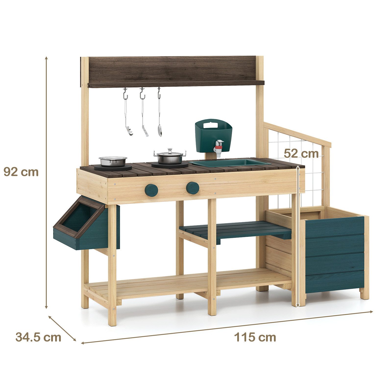 COSTWAY Outdoor-Spielküche Holz, Kinderküche mit Pflanzkasten & Rankgitter, günstig online kaufen