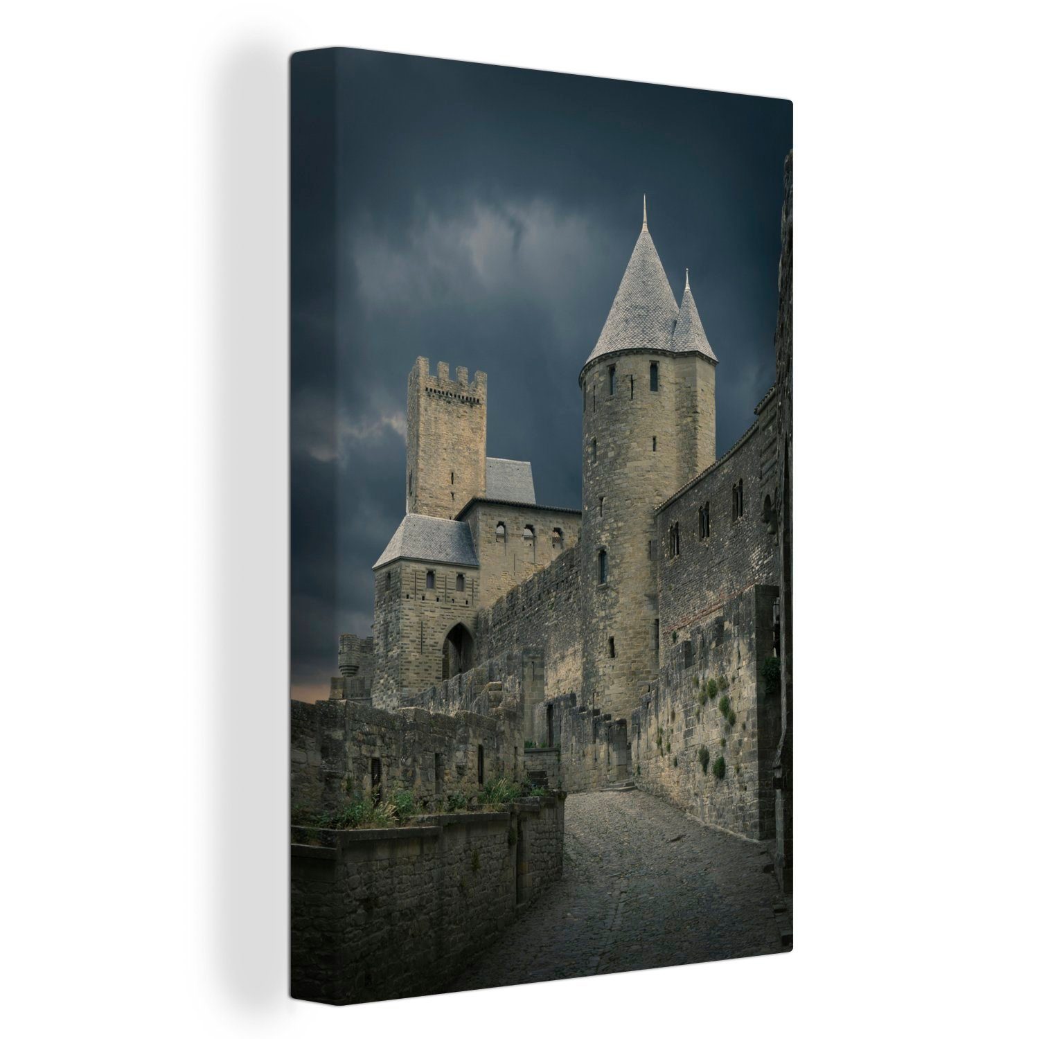 OneMillionCanvasses® Leinwandbild Carcassonne - Burg - Sturm, (1 St), Leinwandbild fertig bespannt inkl. Zackenaufhänger, Gemälde, 20x30 cm