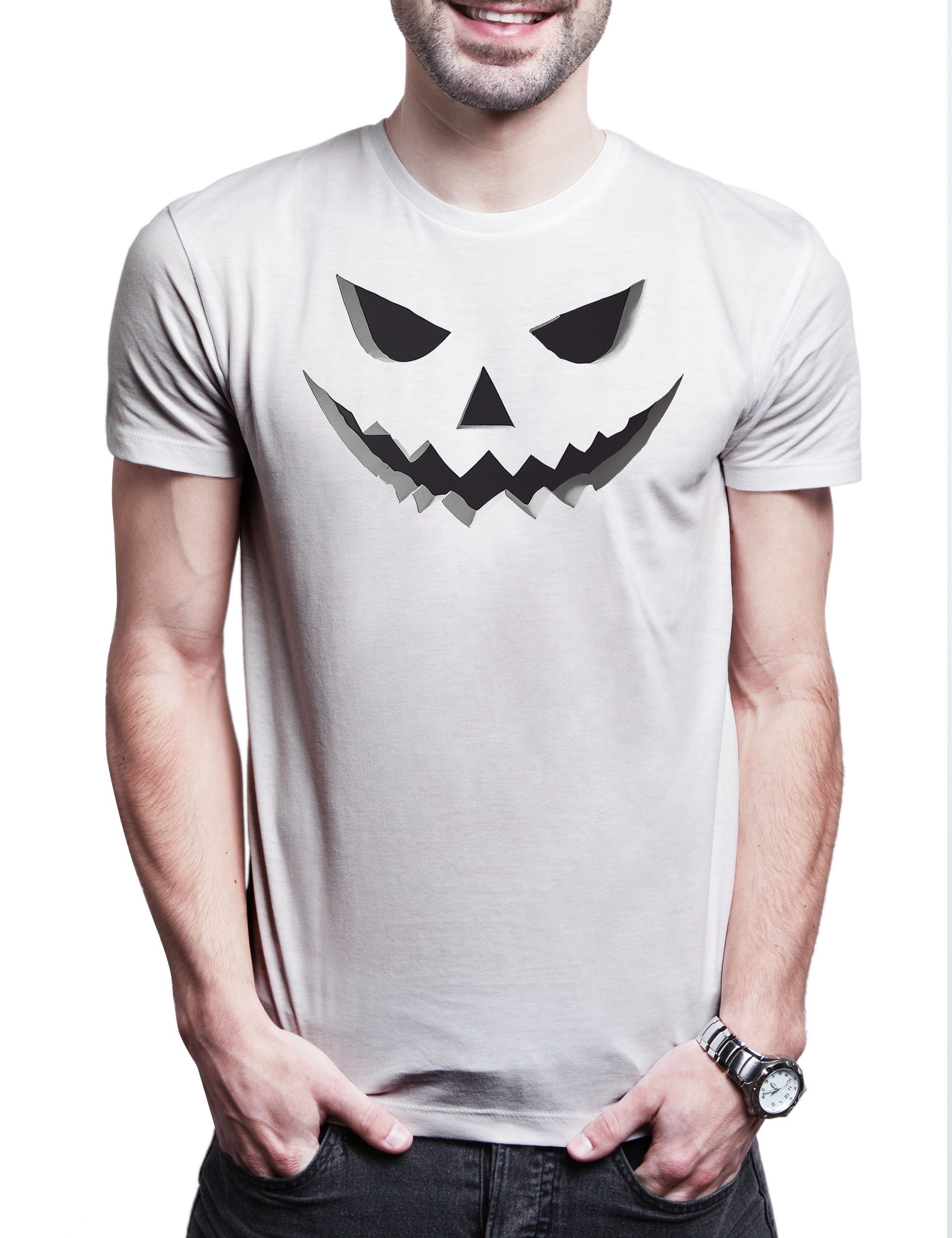Print-Shirt Pumpkin Face A2 Herren T-Shirt Kürbis Gesicht Laterne Halloween Horror
