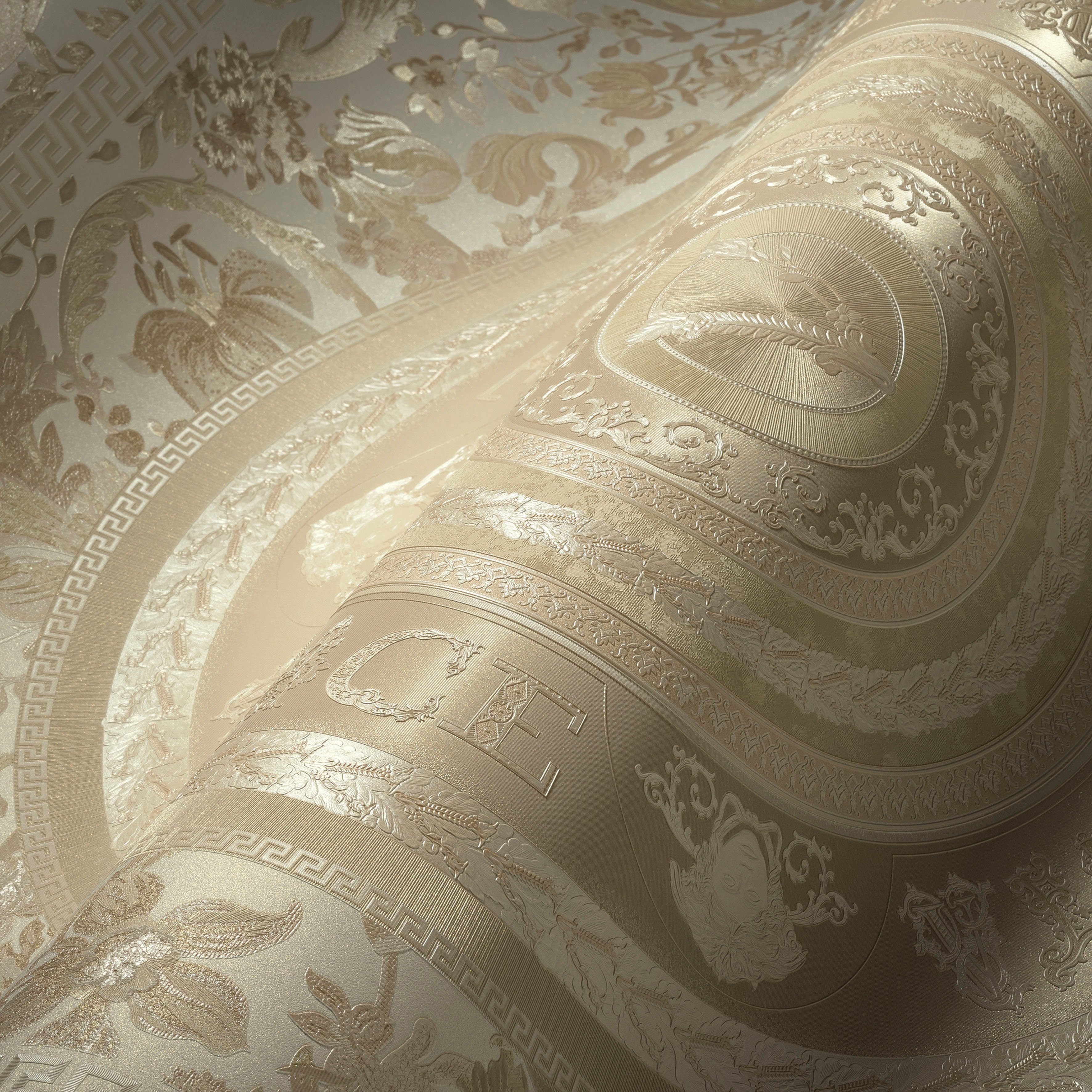 Wallpaper Design, Versace Vliestapete Floral Fliesen-Tapete strukturiert, Versace glänzend, beige/creme/weiß St), Designertapete, 5 leicht (1 auffallende leicht