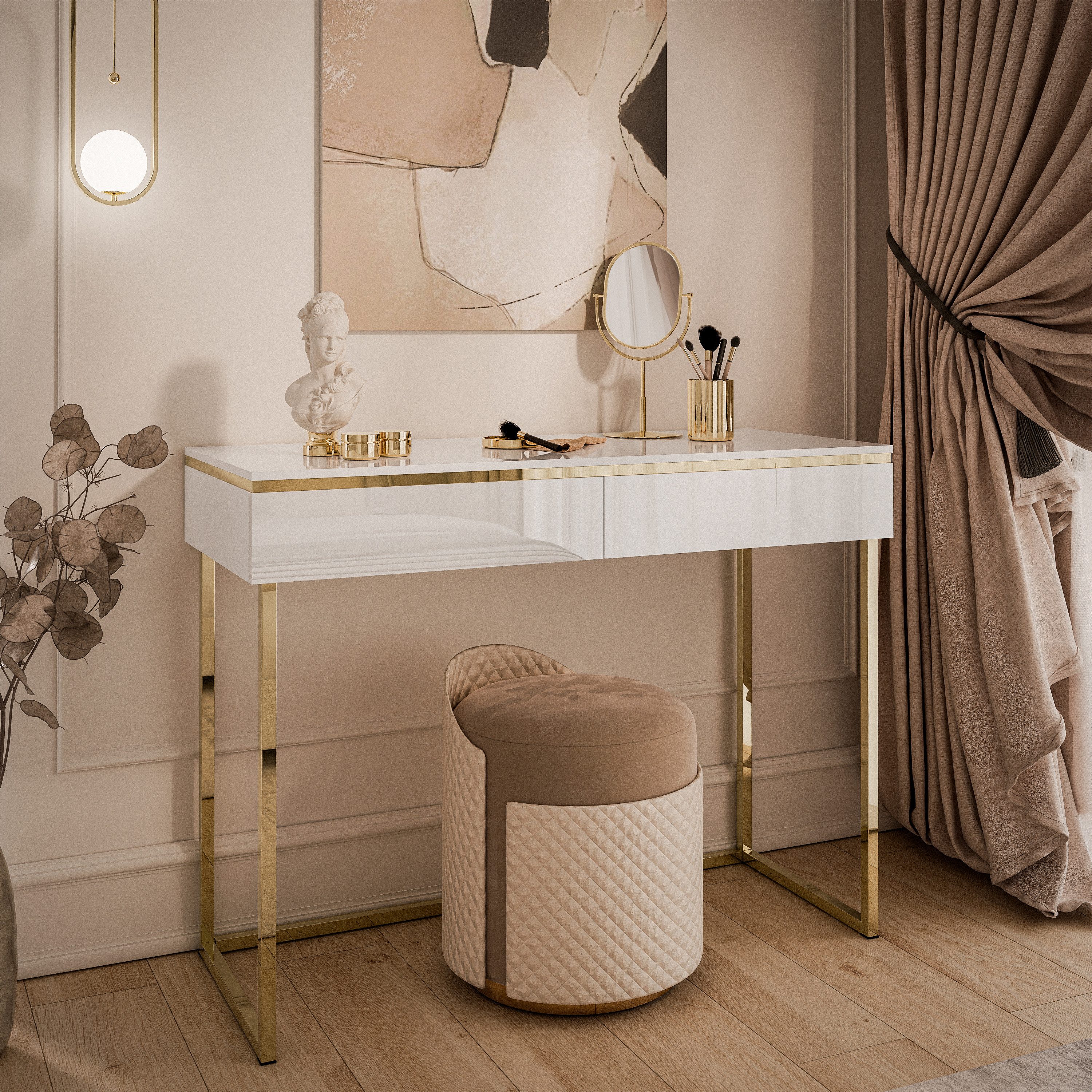 Lookway Konsolentisch AURORA GOLD in weiß Hochglanz auf einem goldenen Gest günstig online kaufen