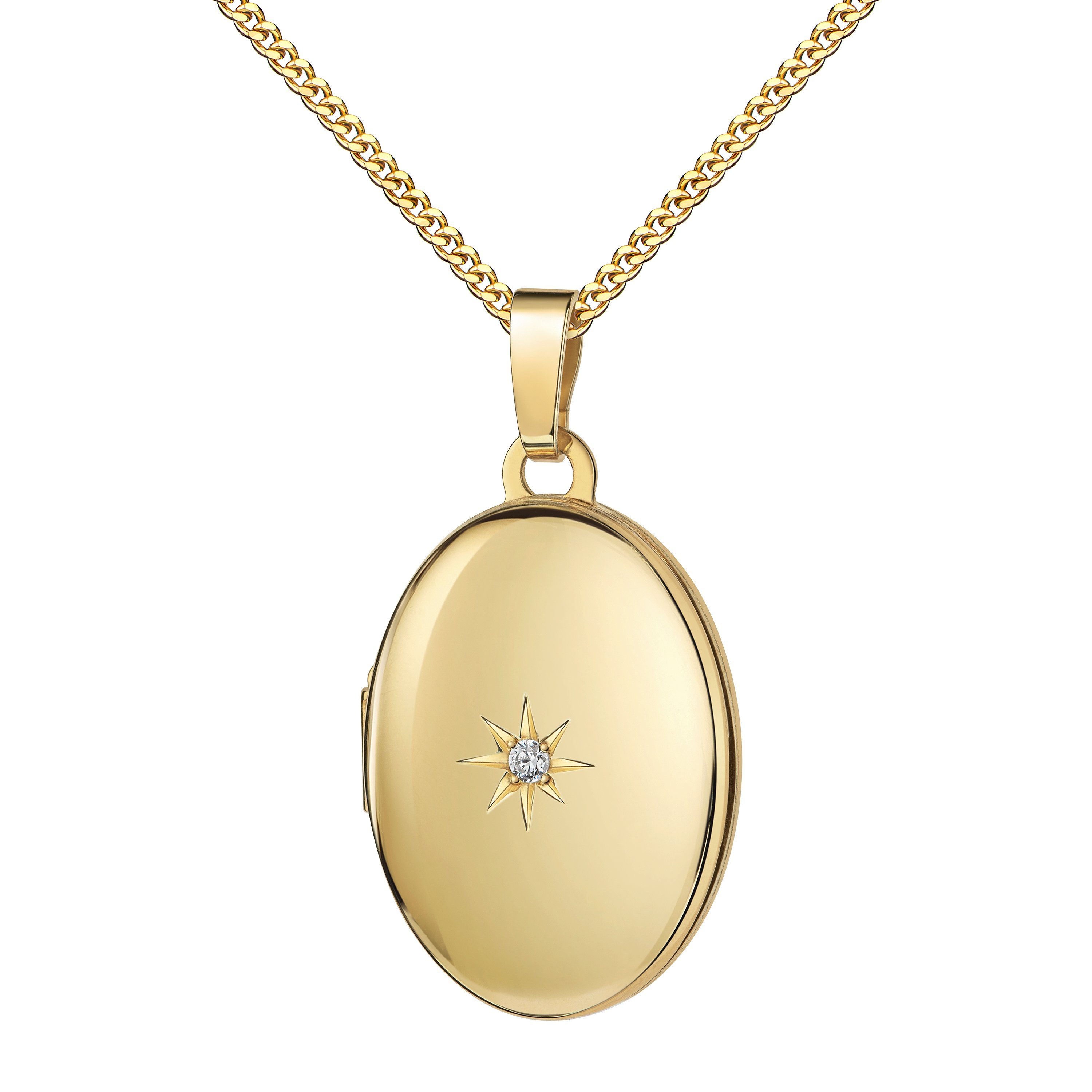 Kettenanhänger Gold 333 Amulett mit Zirkonia-Stern Anhänger Medaillon für 2 Bilder