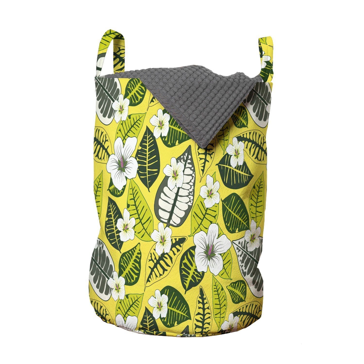 Abakuhaus Wäschesäckchen Wäschekorb mit Griffen Kordelzugverschluss für Waschsalons, Tropisch Exotische Blätter Blätter Kunst