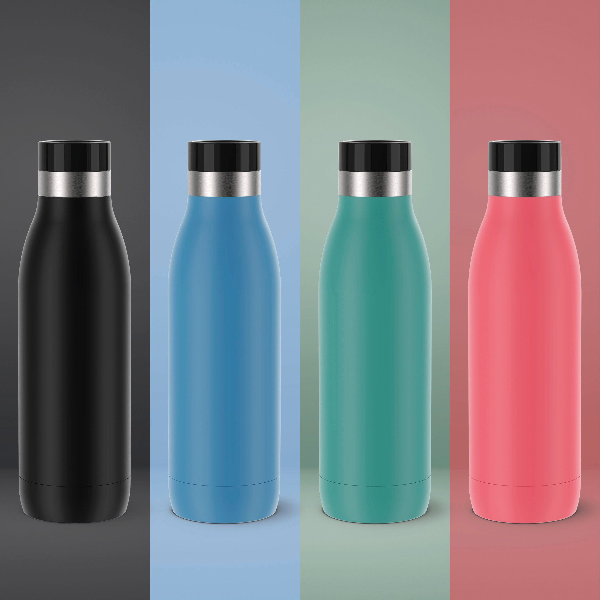 Emsa Isolierflasche Bludrop, Quick-Press Verschluss, h 360° Trinkgenuss, L 0,7 12 Blau h kühl, 24 warm
