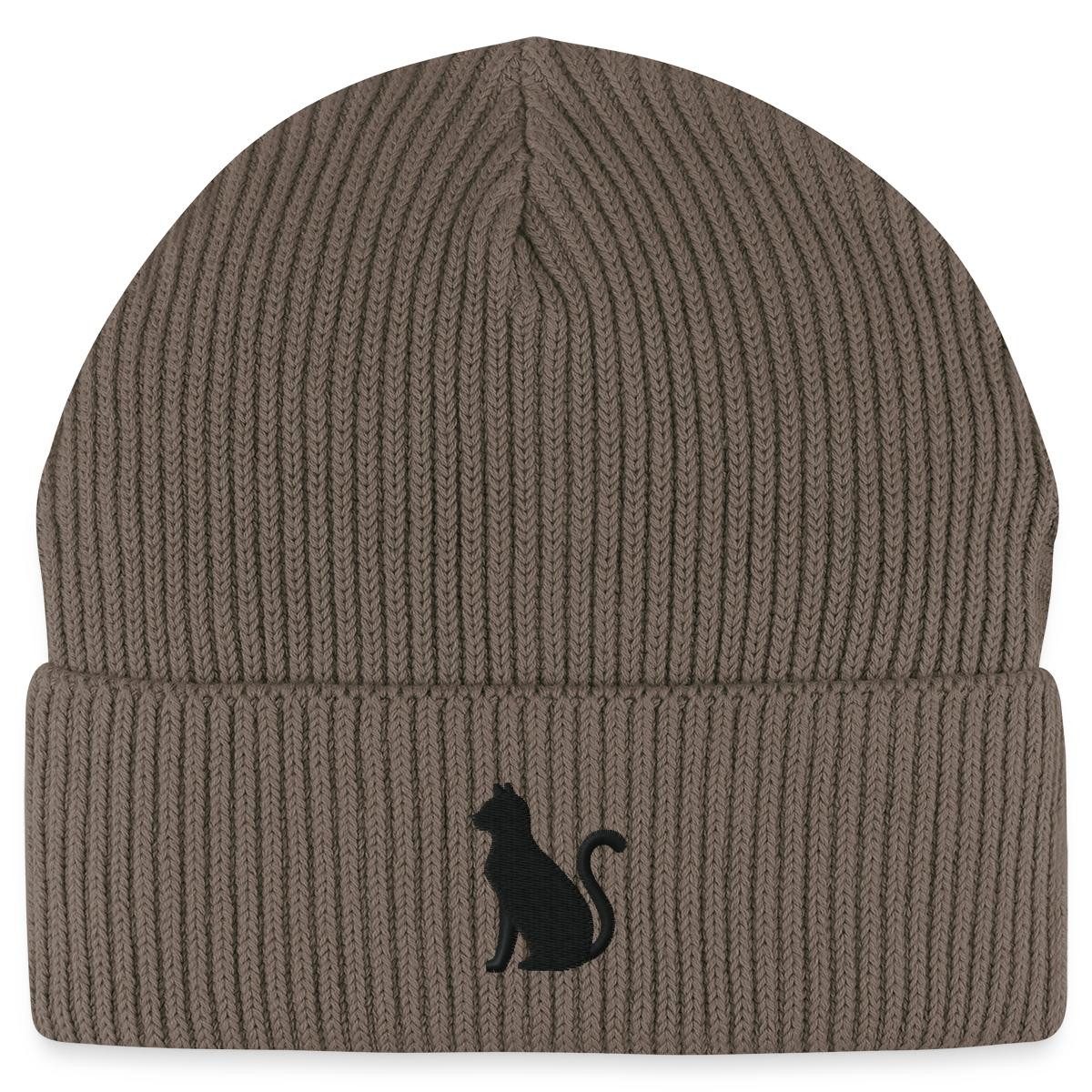 Beanie Katzen Silhouette Bestickt Fisherman Beanie Bio Mütze
