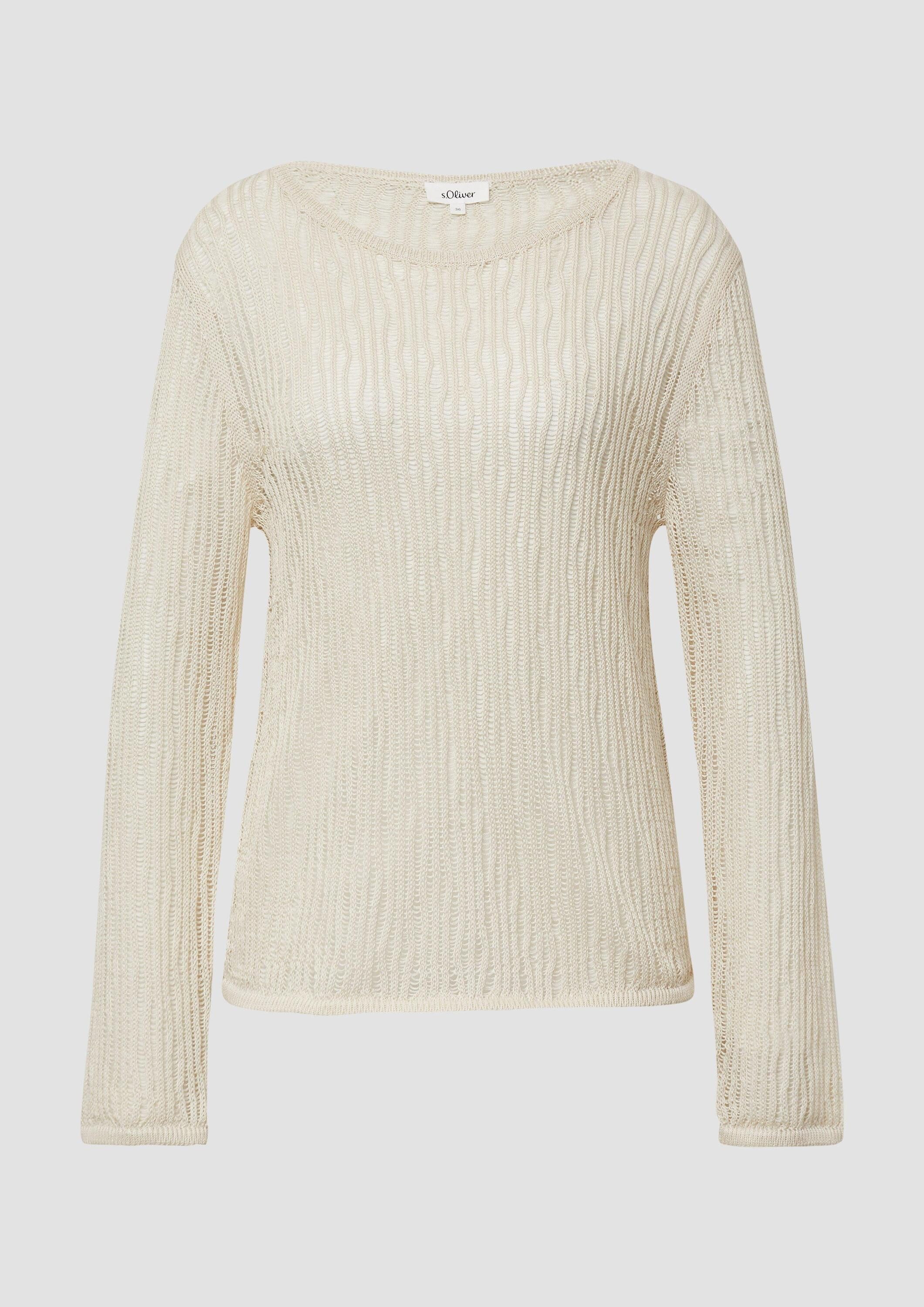 s.Oliver Longpullover Strickpullover Luftiger Strickpullover aus Leinenmix mit Ajourmuster