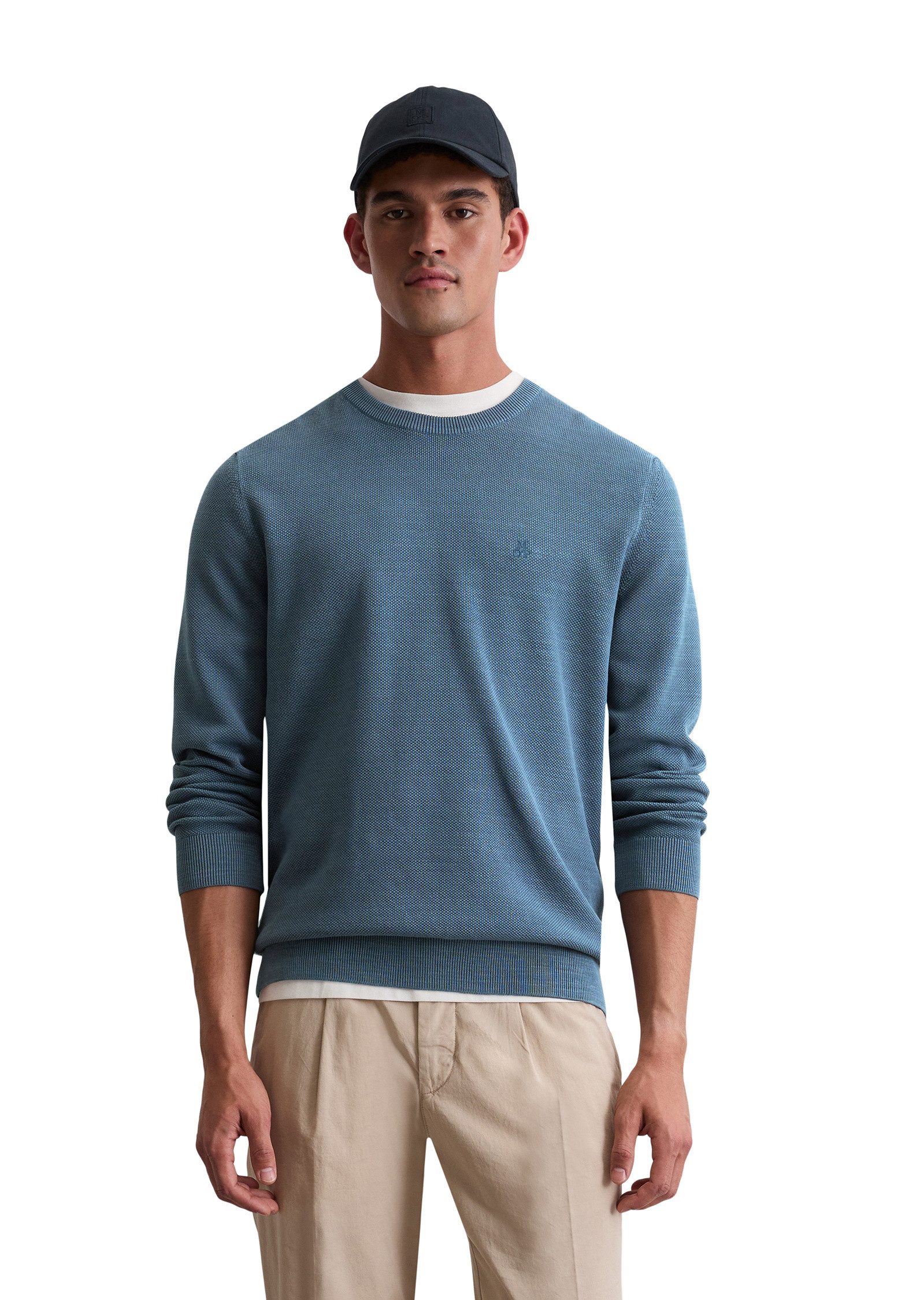 Marc O'Polo Rundhalspullover aus Bio-Baumwoll-Piqué günstig online kaufen