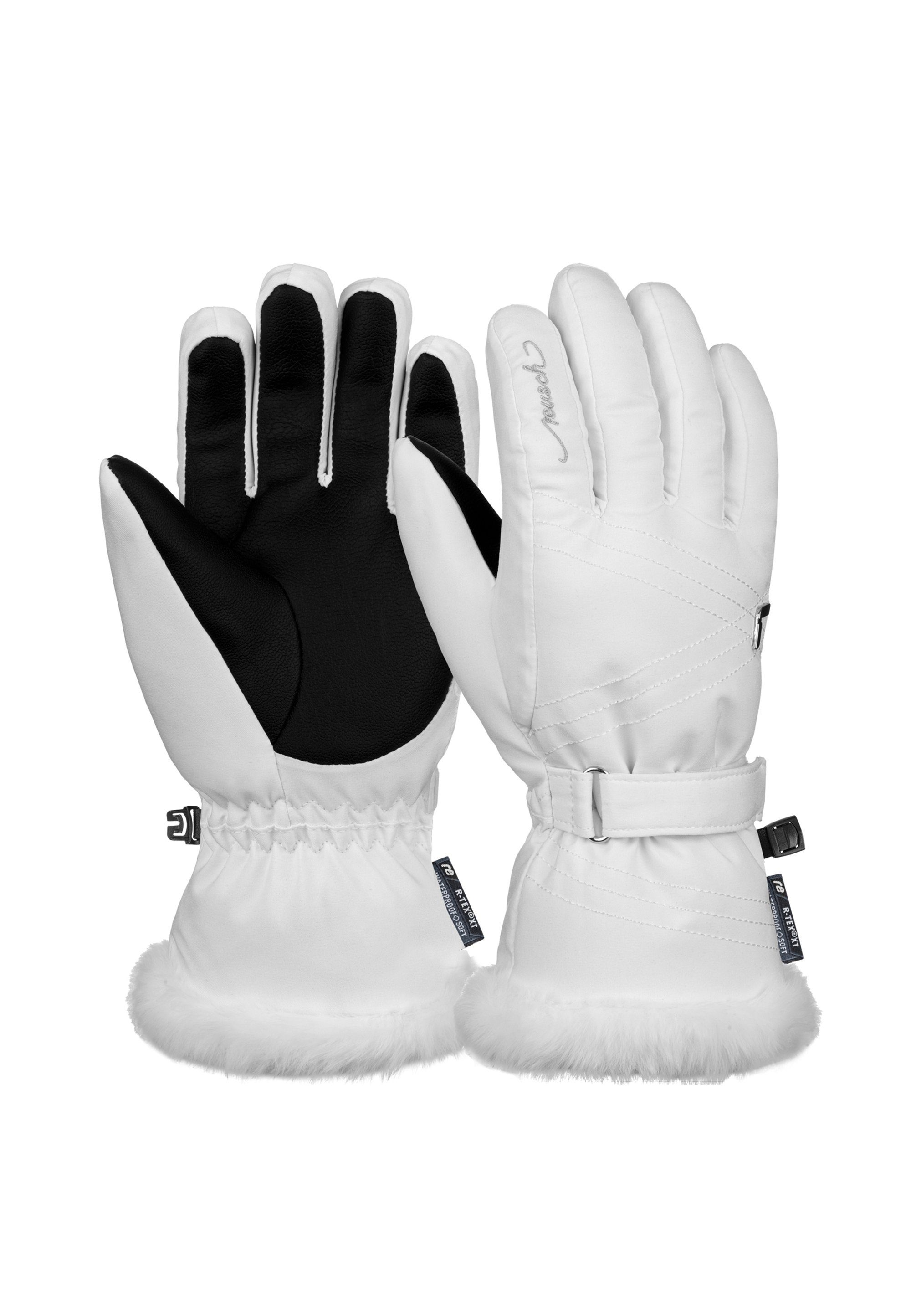 R-TEX® Skihandschuhe weiß-silberfarben atmungsaktiv Stella Junior warm, Reusch XT wasserdicht,