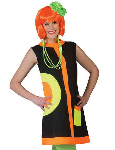 Funny Fashion Hippie-Kostüm Hippie Kostüm Mod Dress Neon für Damen - Tolles Kleid im 60er Jahre Stil für Cat Walk Mottoparty