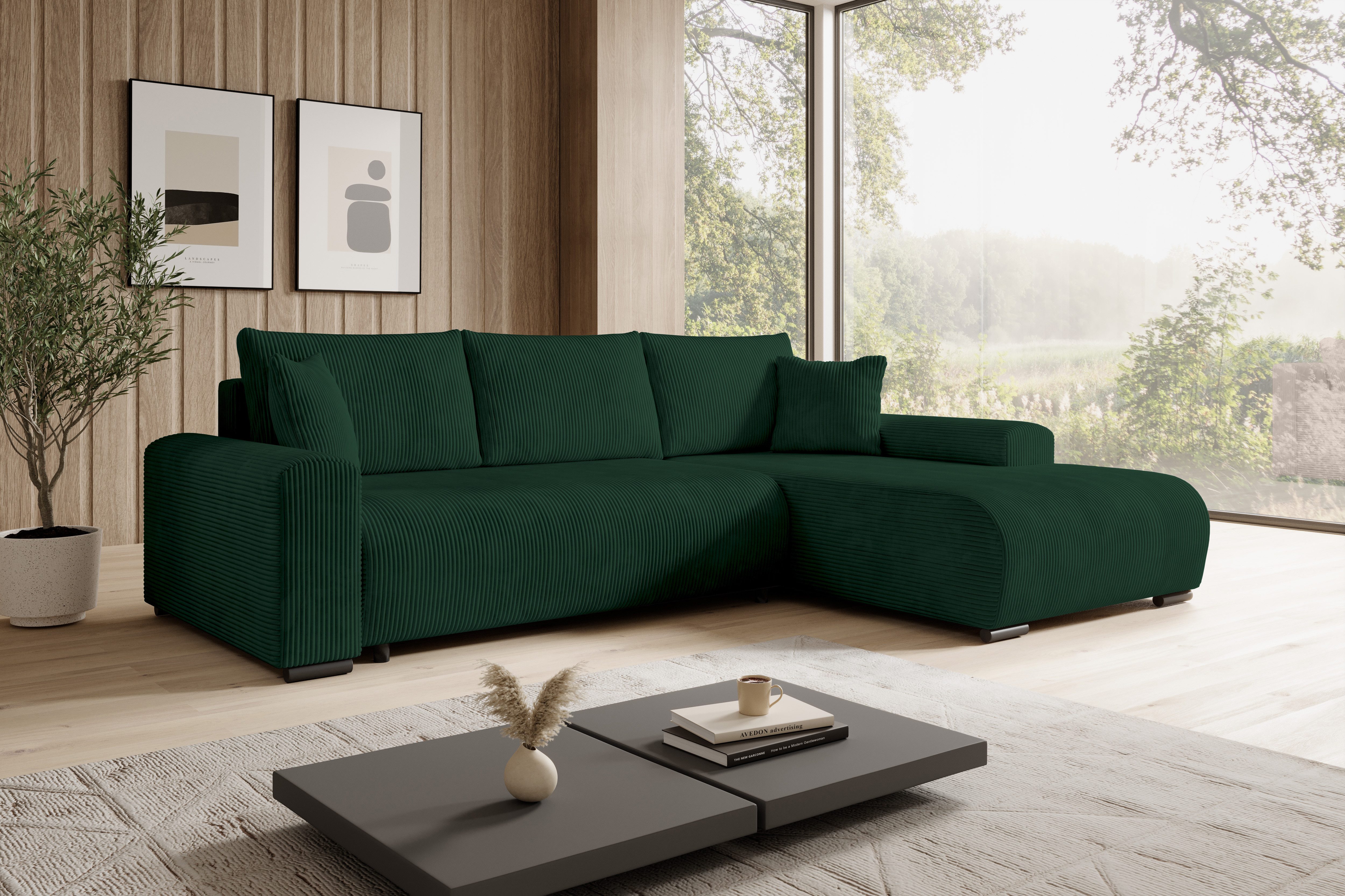 storez24 Ecksofa Ellen, mit Bettkasten und Schlaffunktion, Cordstoff, L-Form, bequem