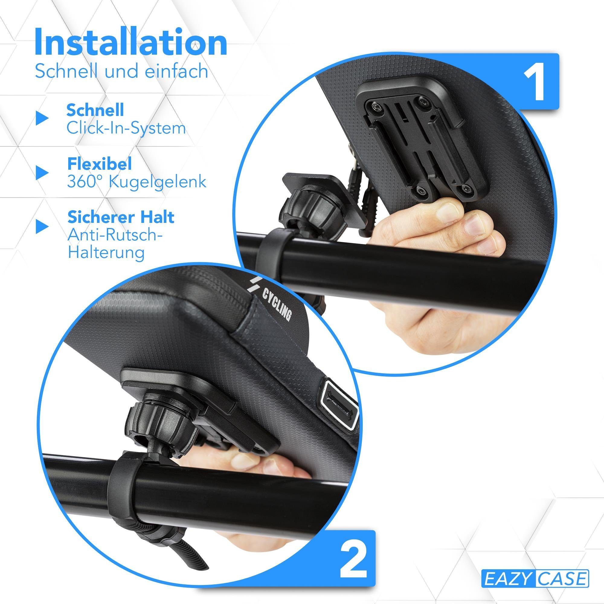 EAZY CASE Universal Bicycle Phone Case Handlebar Bag for Mobile Phones, Waterproof Handlebar Mount with Touchscreen, Black