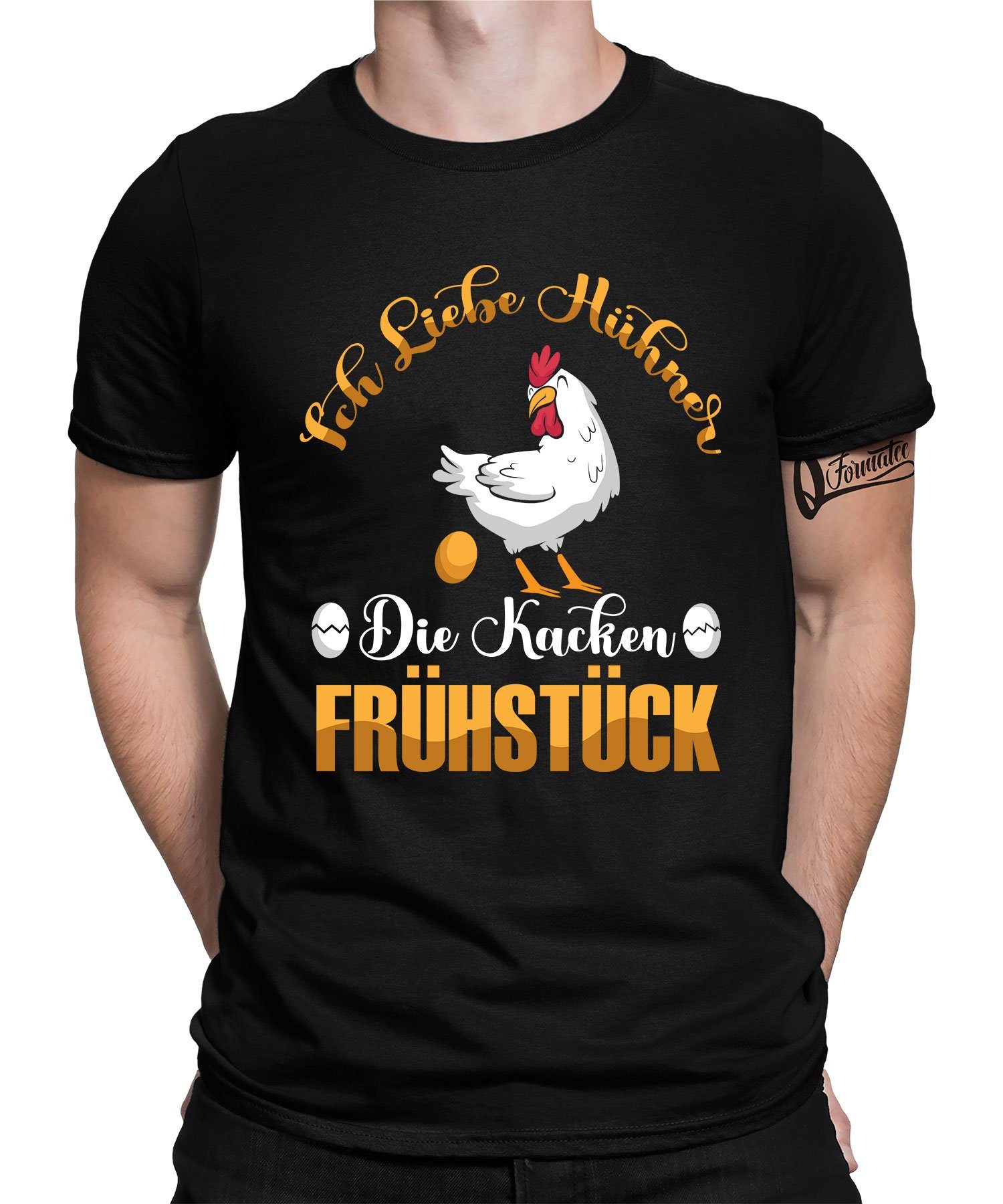 Frühstück Chicken Hühner Ich Huhn Schwarz (1-tlg) Hahn Bauern kacken - Quattro Herre liebe Formatee die Kurzarmshirt