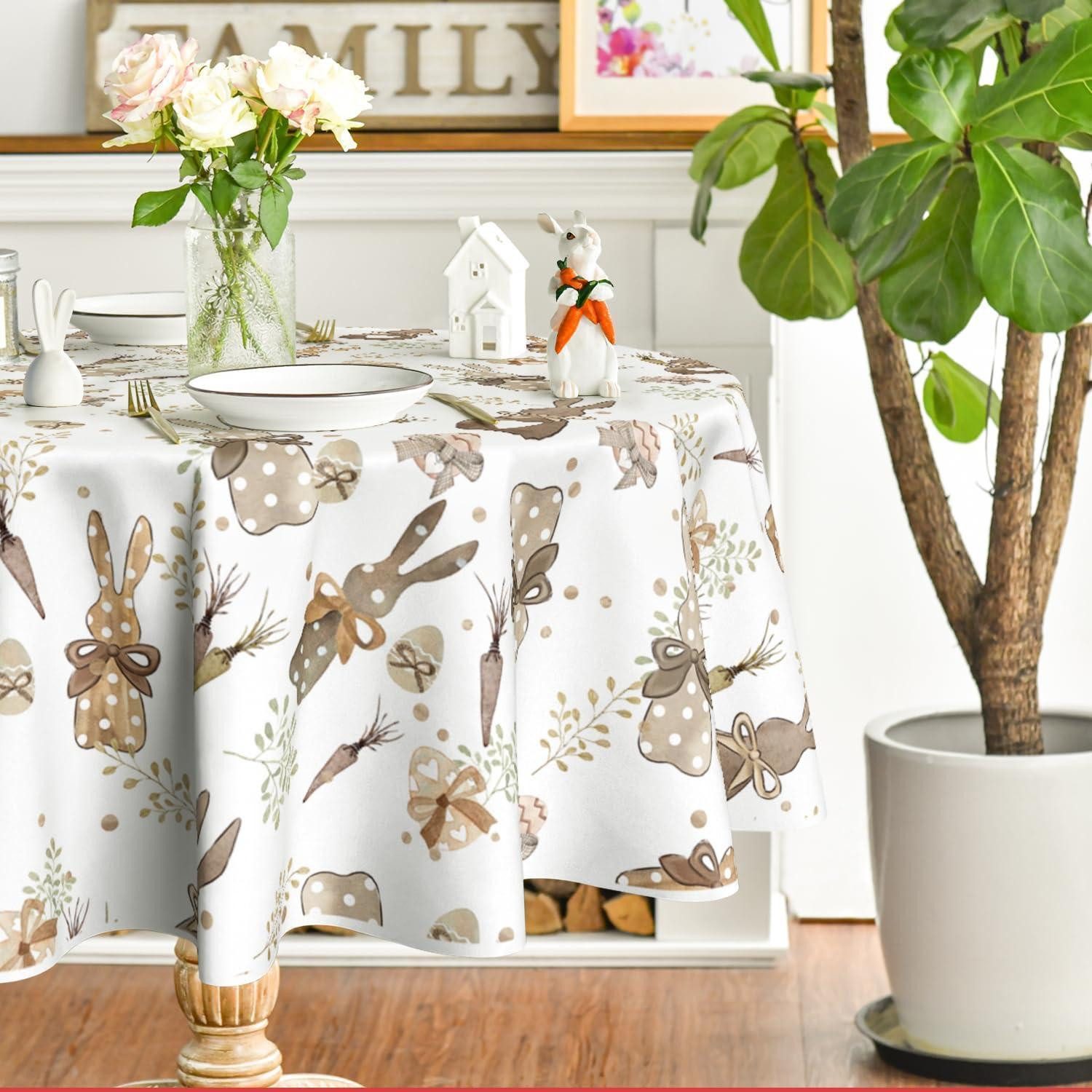 LuxusKollektion Tischdecke Tischdecke Rund 120cm Karotten Hasen Ostern Beige (1-tlg)