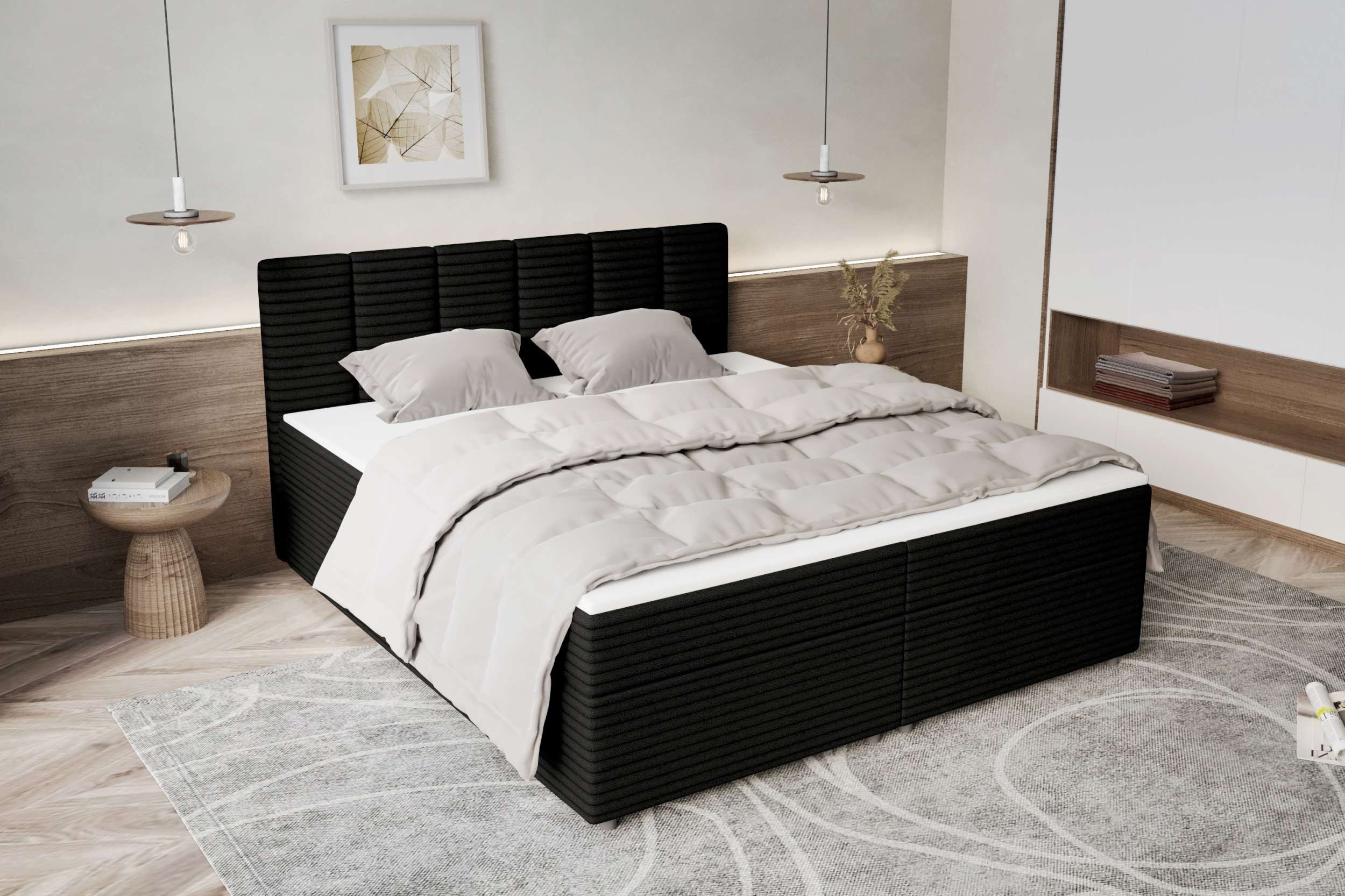 99rooms Boxspringbett Bergamo (Schlafzimmerbett, Bett), 140/160/180/200x200 cm, in Cordstoff AMBIENCE, mit Topper