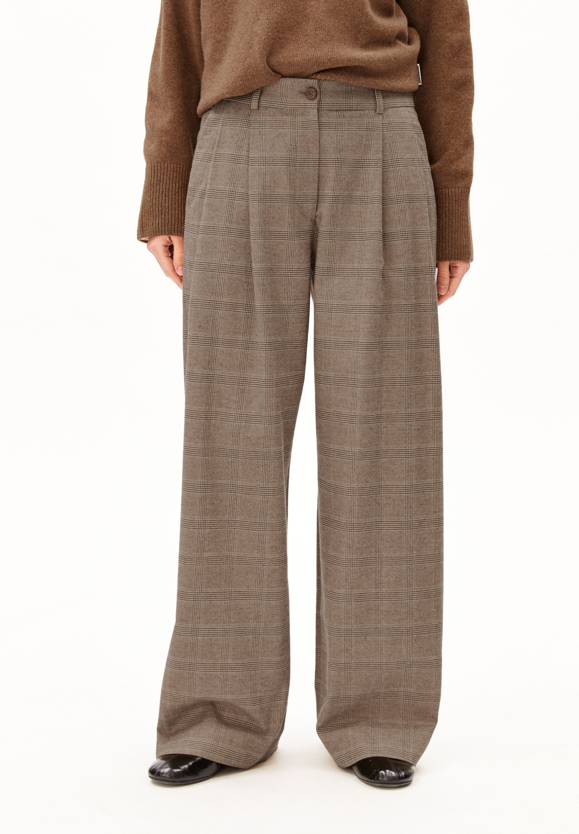 Armedangels Stoffhose CHECK WIDE PLEATED Bio-Baumwoll Mix (Mid waist, Relaxed Fit)
