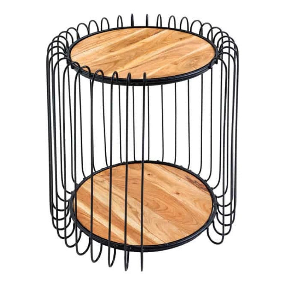 LebensWohnArt Beistelltisch Moderner Beistelltisch PRAWDA 50cm Akazie natur Eisengestell