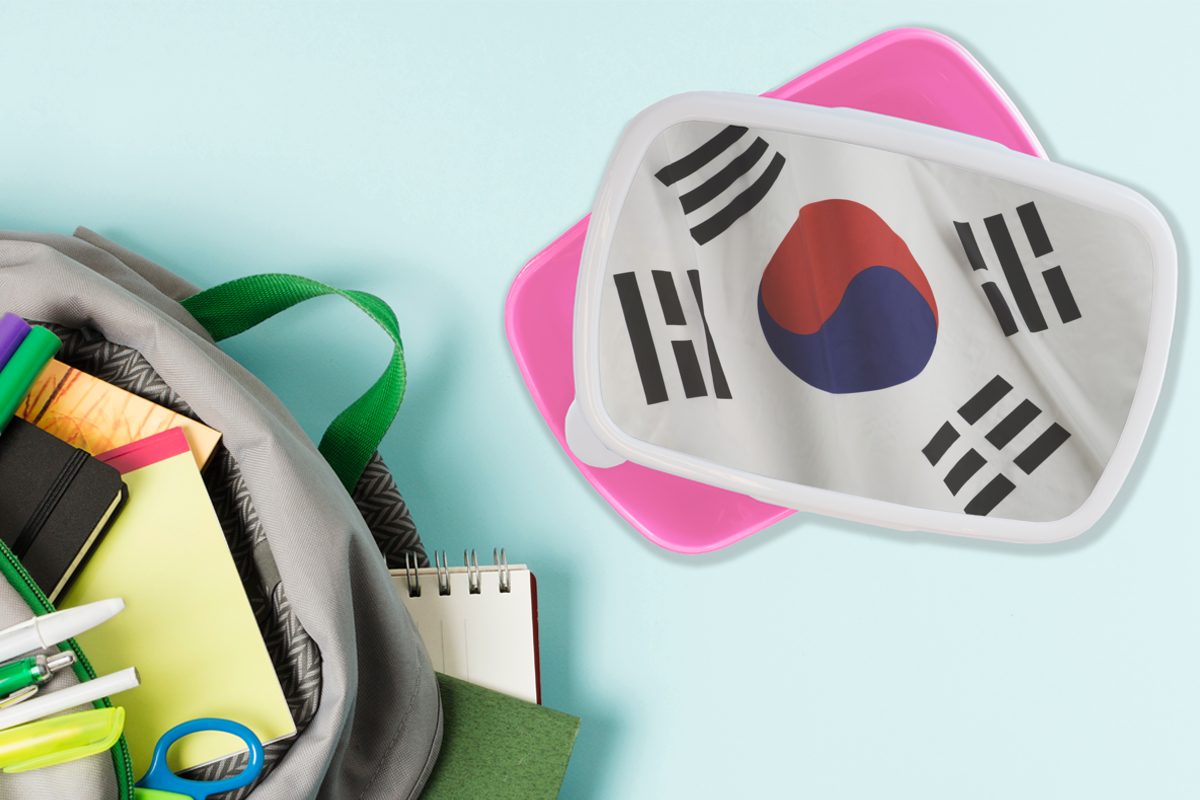 Mädchen, Lunchbox Kunststoff Nahaufnahme rosa Flagge Kinder, MuchoWow Brotbox für Brotdose von Südkorea, der Erwachsene, (2-tlg), Kunststoff, Snackbox,