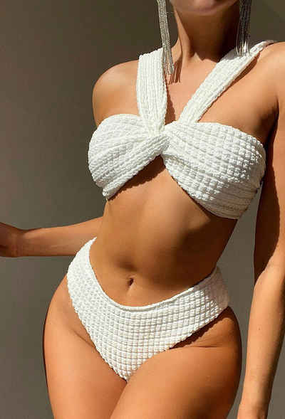 HOTDUCK Triangel-Bikini Frauen Anzug Front Twist Hanging Neck Sexy Zweiteiliger Badeanzug